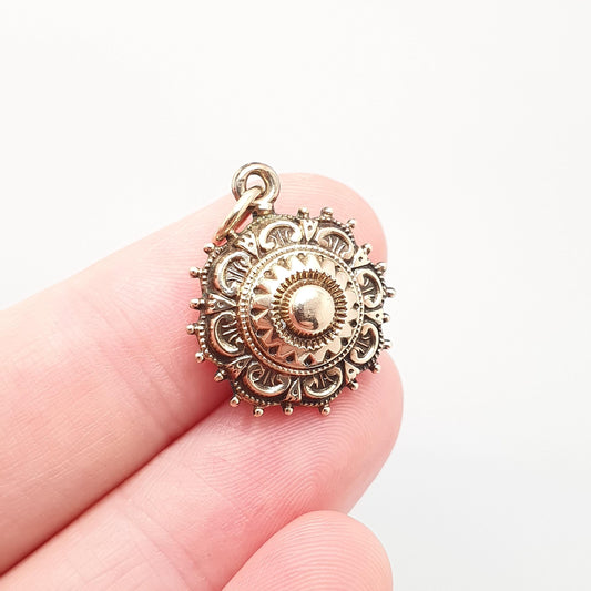 Antique Victorian 9ct 375 Gold Pendant Etruscan Necklace Dome Beaded Fine Estate Hanging Solid 9k 9kt Vintage 1800s Jewelry Jewellery