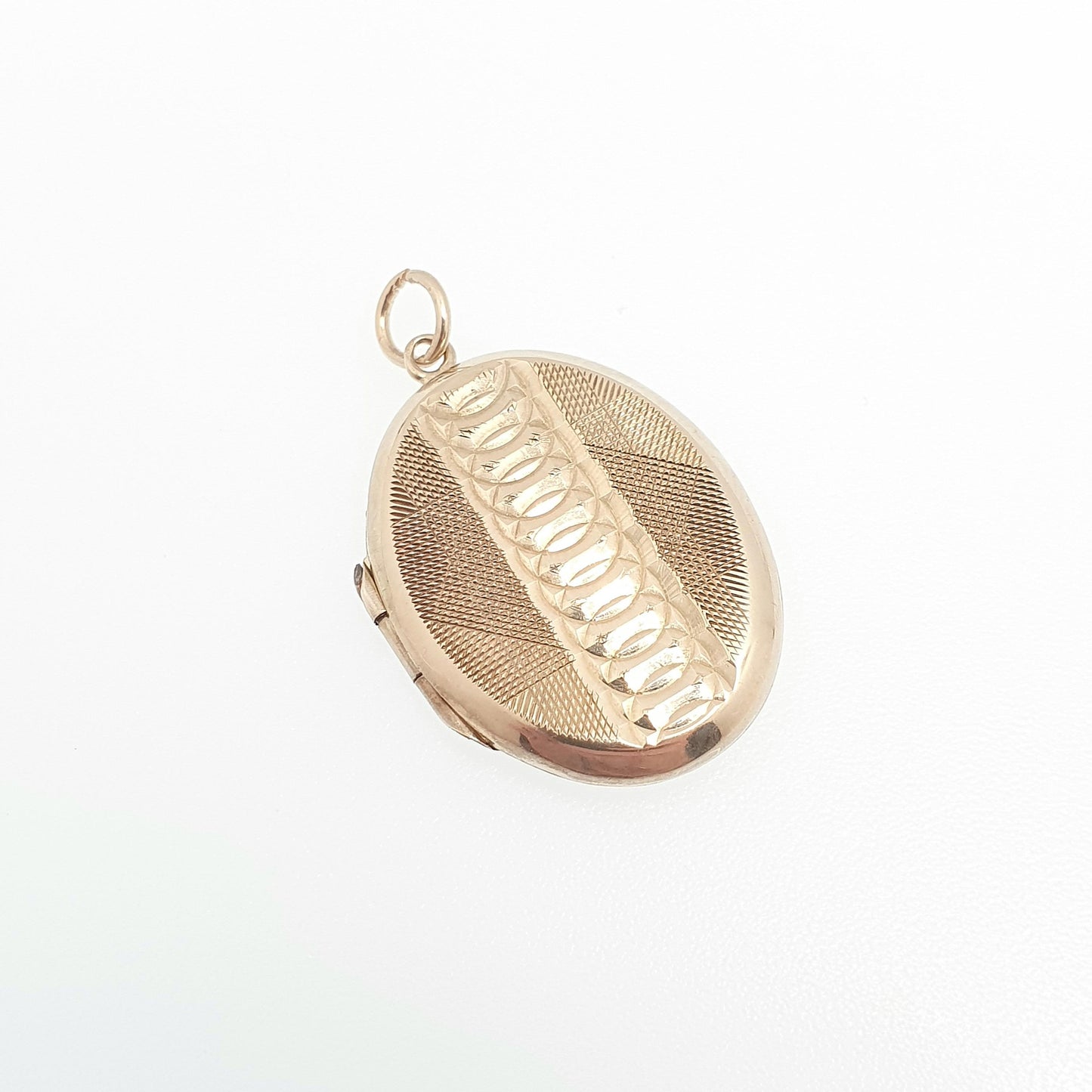 Antique 9ct 9k Gold Locket Spiral Pattern Art Deco Solid 375 Gold Back & Front Gyroscope 1920s Necklace Photo Pendant Womens Jewelry