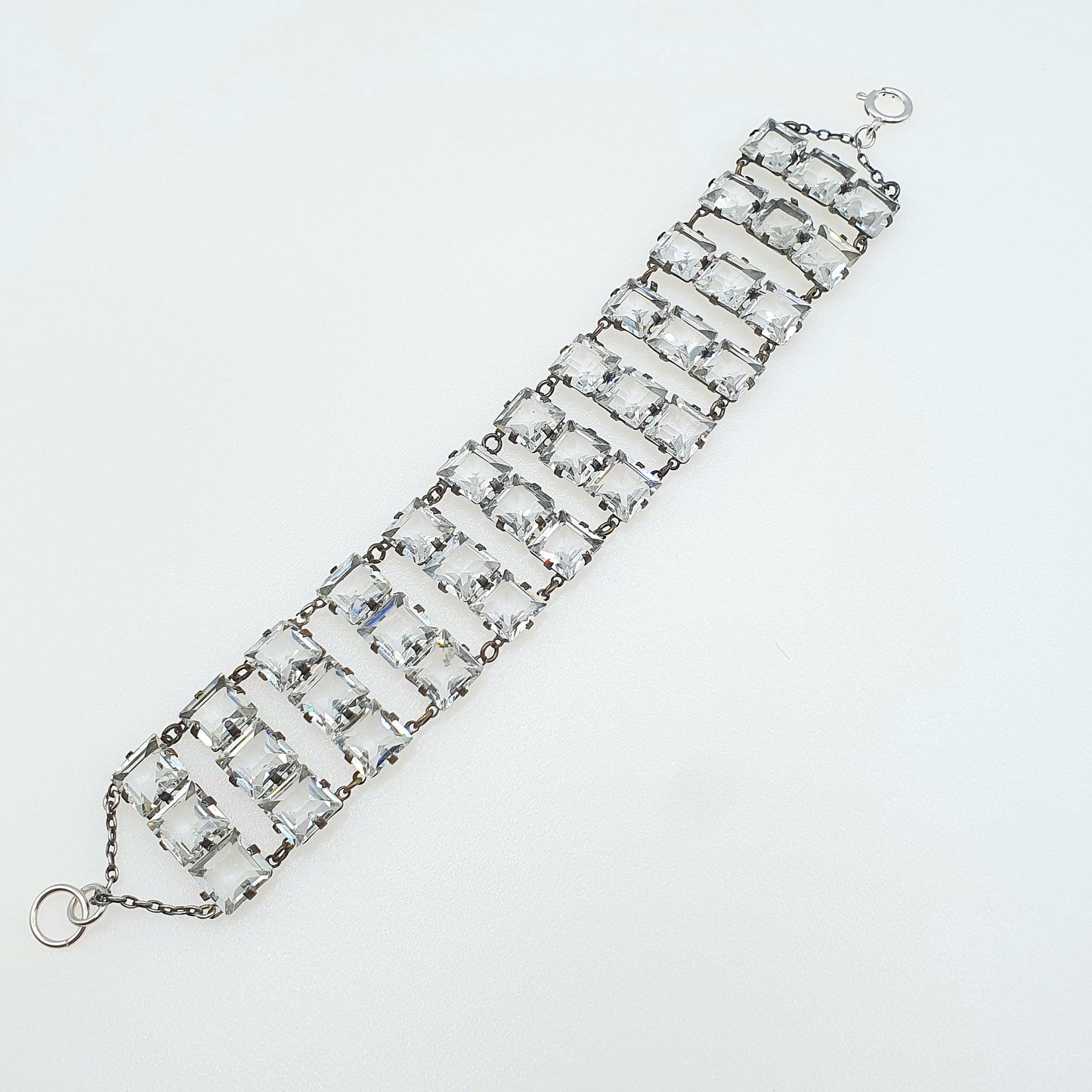 Antique Art Deco Diamond Paste Square Cut Bracelet Base Metal Flapper Crystal Womens Jewelry Jewellery