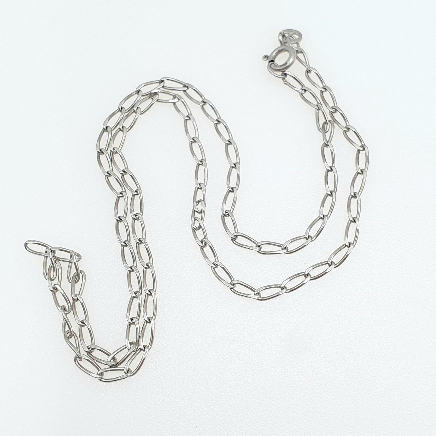 Vintage Sterling Silver Elongated Curb Link Chain Necklace Solid 925 4.11g 42m 16.5" Unisex Mens Womens Ladies Jewelry Jewellery
