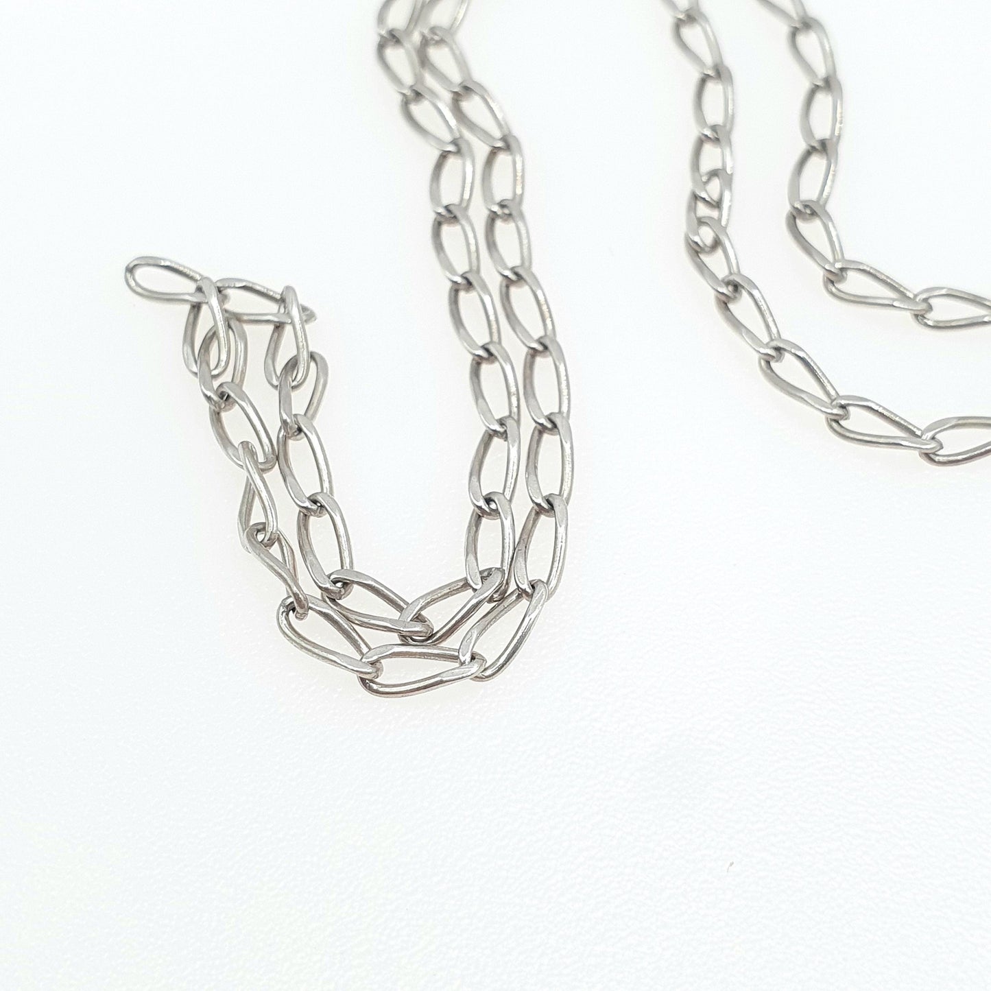 Vintage Sterling Silver Elongated Curb Link Chain Necklace Solid 925 4.11g 42m 16.5" Unisex Mens Womens Ladies Jewelry Jewellery