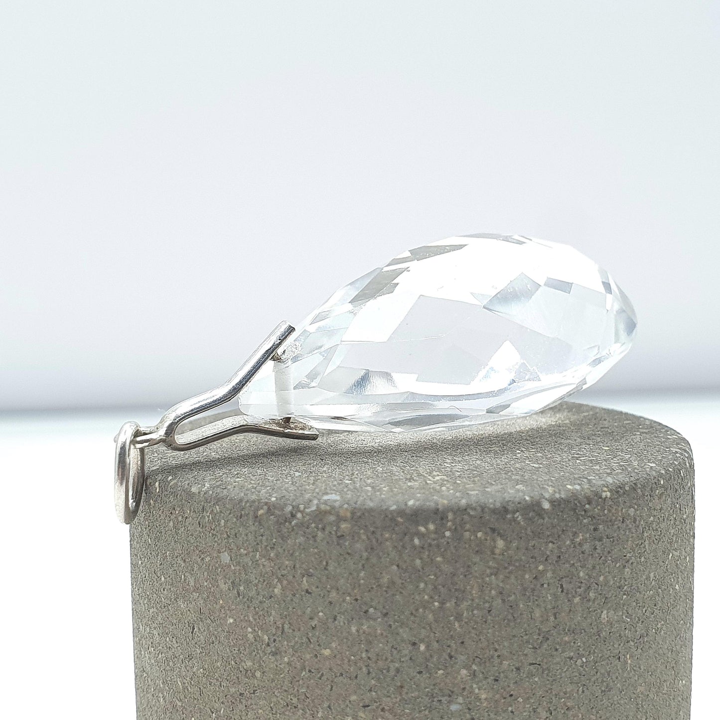 Antique Solid Silver Rock Crystal Pendant Faceted Pear Gemstone Quartz Womens Necklace Jewelry Jewellery