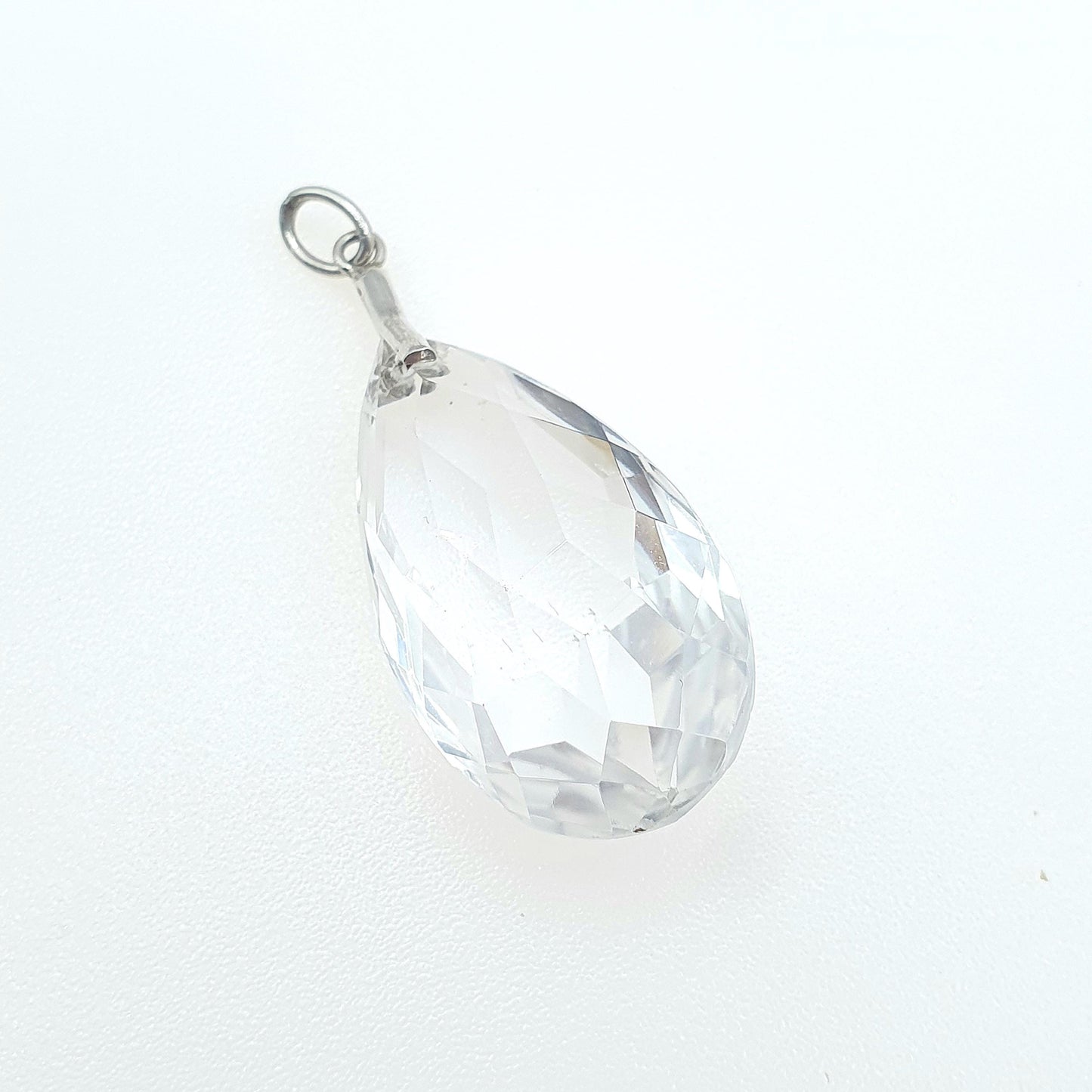 Antique Solid Silver Rock Crystal Pendant Faceted Pear Gemstone Quartz Womens Necklace Jewelry Jewellery