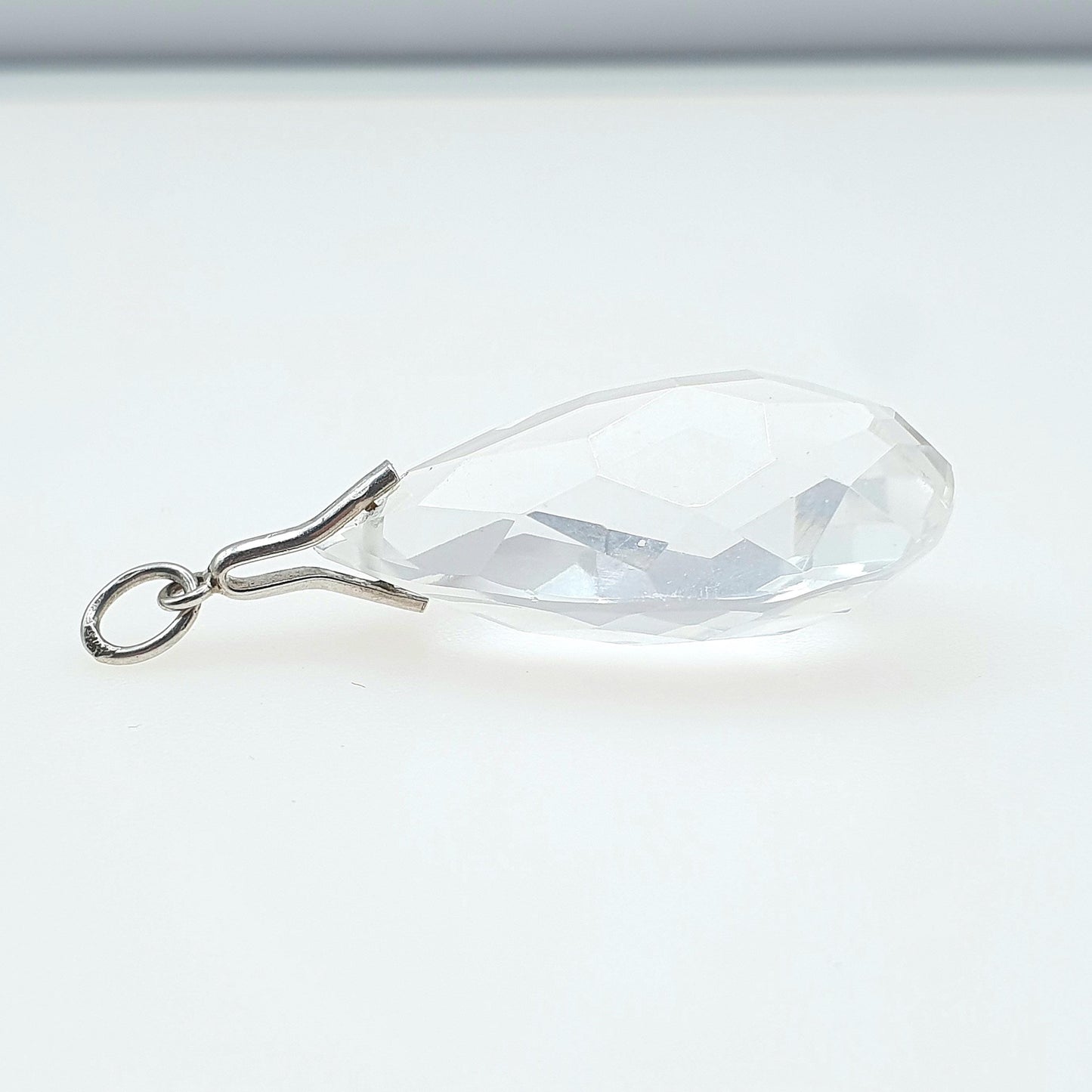 Antique Solid Silver Rock Crystal Pendant Faceted Pear Gemstone Quartz Womens Necklace Jewelry Jewellery