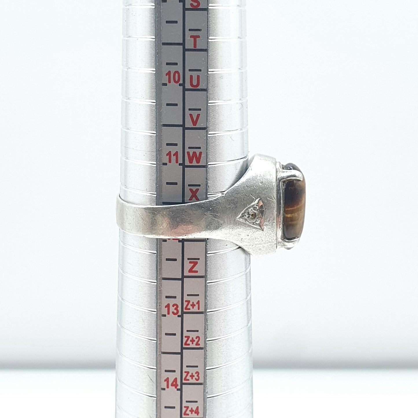 Vintage Solid Silver Tiger Eye & CZ Signet Ring Brown Gemstone Large Mens Womens Unisex Jewellery Jewelry