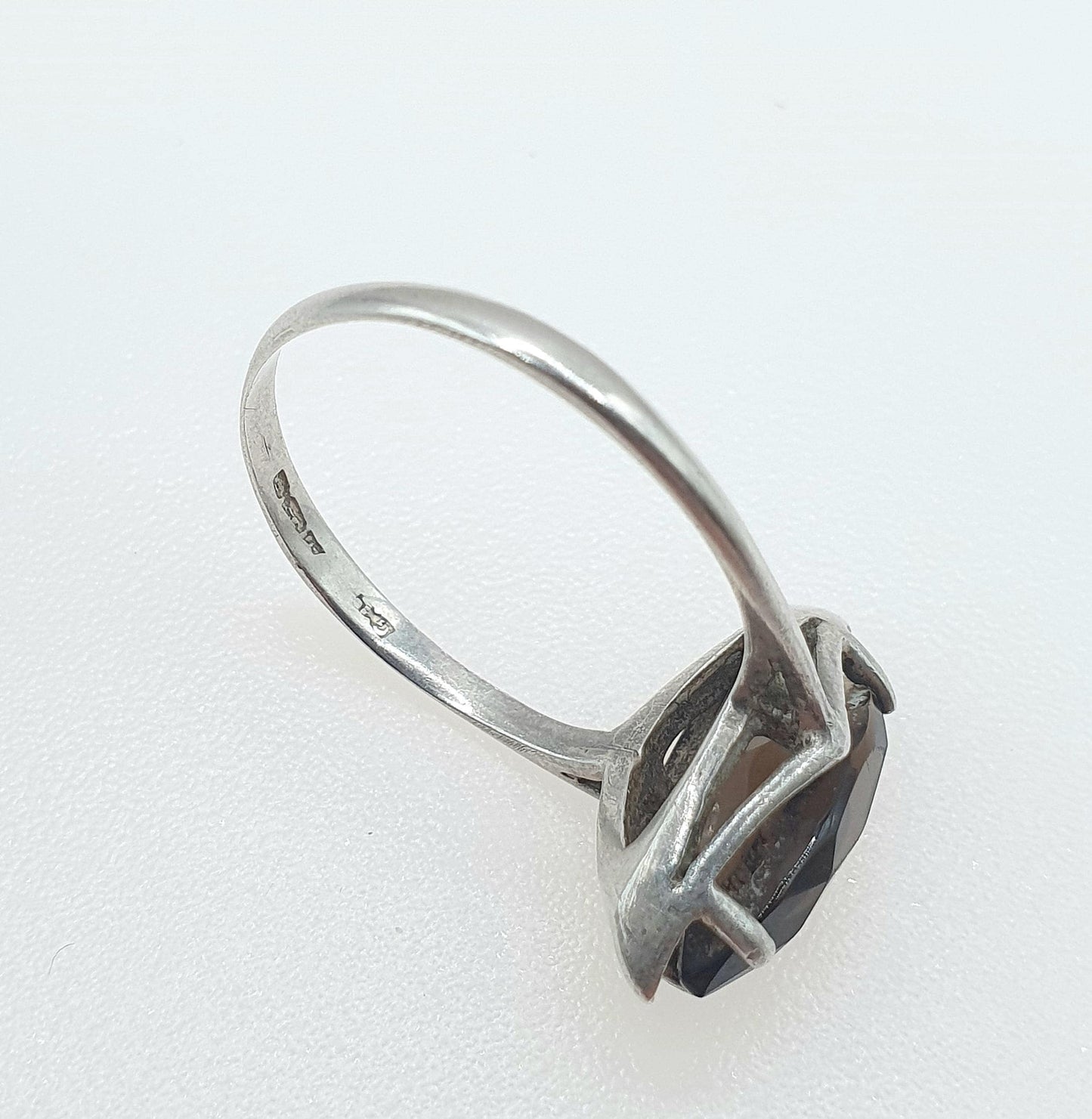 Vintage Solid Silver Smoky Quartz Ring Brown Gemstone Kite Cut Solitaire 1979 Hallmark Womens Jewelry Jewellery