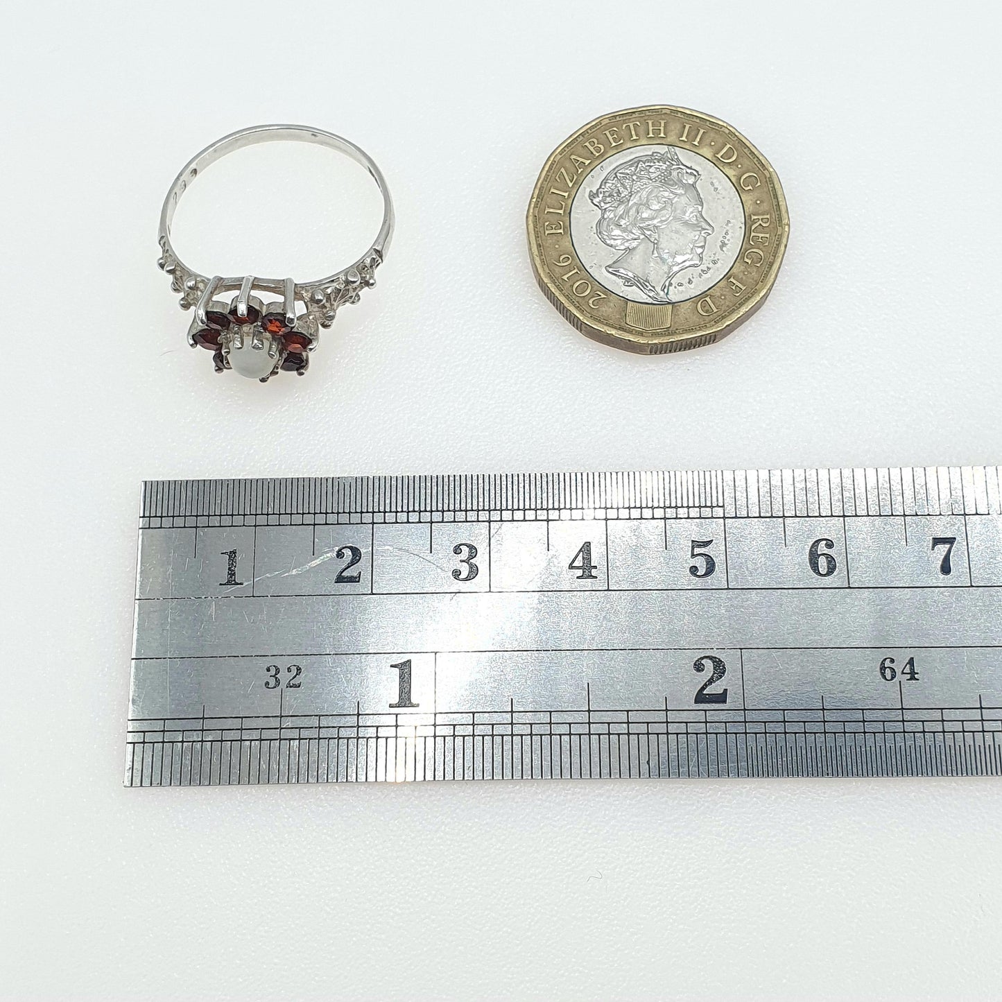 Vintage Sterling Silver Garnet & Opal Cluster Ring Red Gemstone 1979 Hallmark Womens Girls Jewelry Jewellery