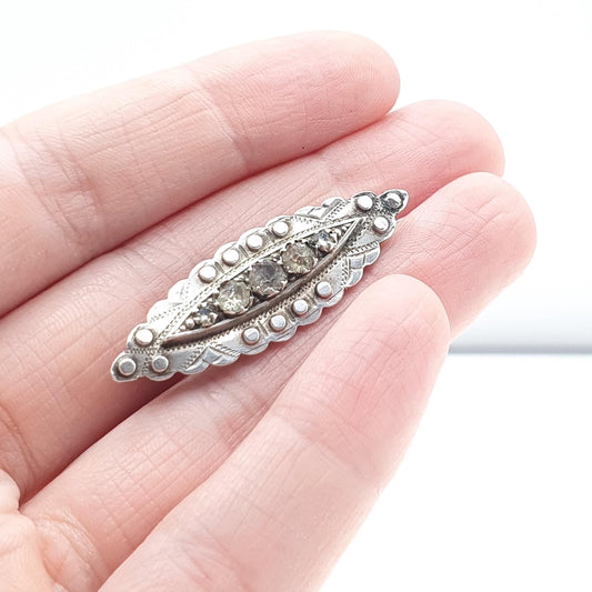 Antique Victorian Sterling Silver Diamond Paste Brooch Ellipse Shape Womens Jewelry Jewellery