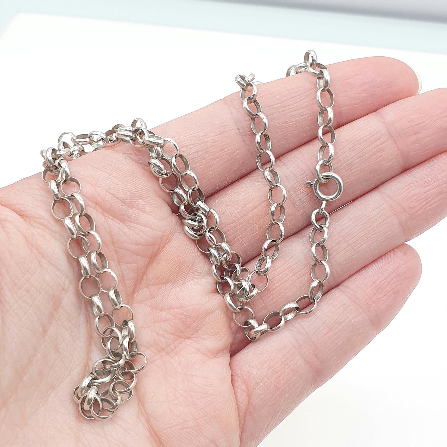 Vintage Sterling Silver Large Rolo Link Chain Necklace 53cm 20.8" 9.95g Unisex Mens Womens Ladies Jewelry Jewellery