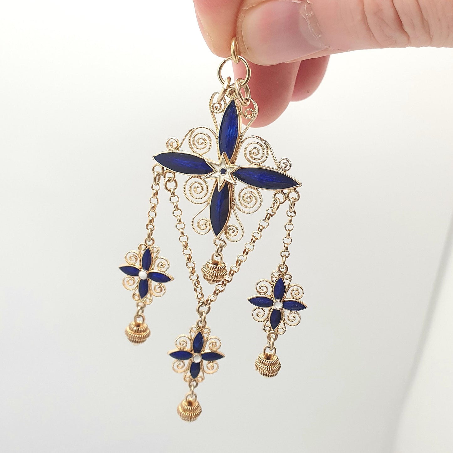 Antique Solid Silver MARIUS HAMMER Enamel Necklace Pendant Gold Vermeil Cruciform Cross Star Filigree Solje Scandinavian Vintage