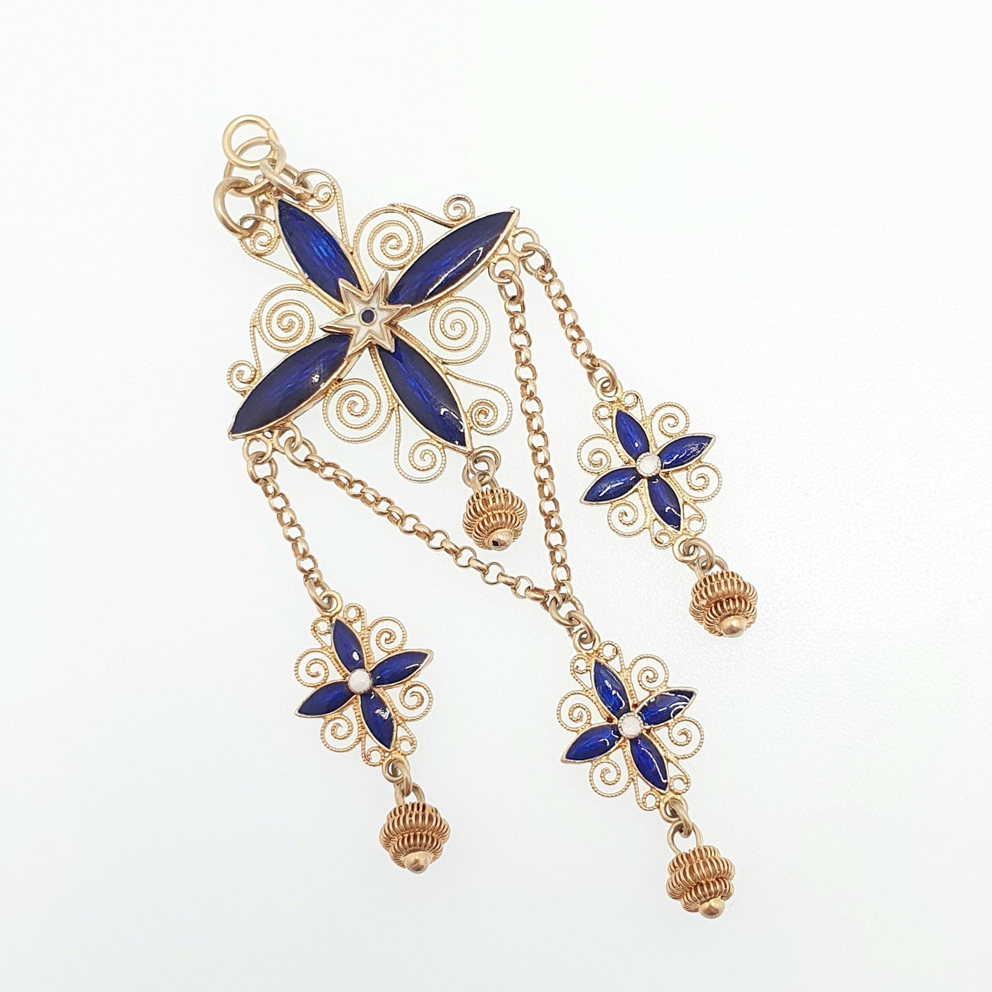 Antique Solid Silver MARIUS HAMMER Enamel Necklace Pendant Gold Vermeil Cruciform Cross Star Filigree Solje Scandinavian Vintage