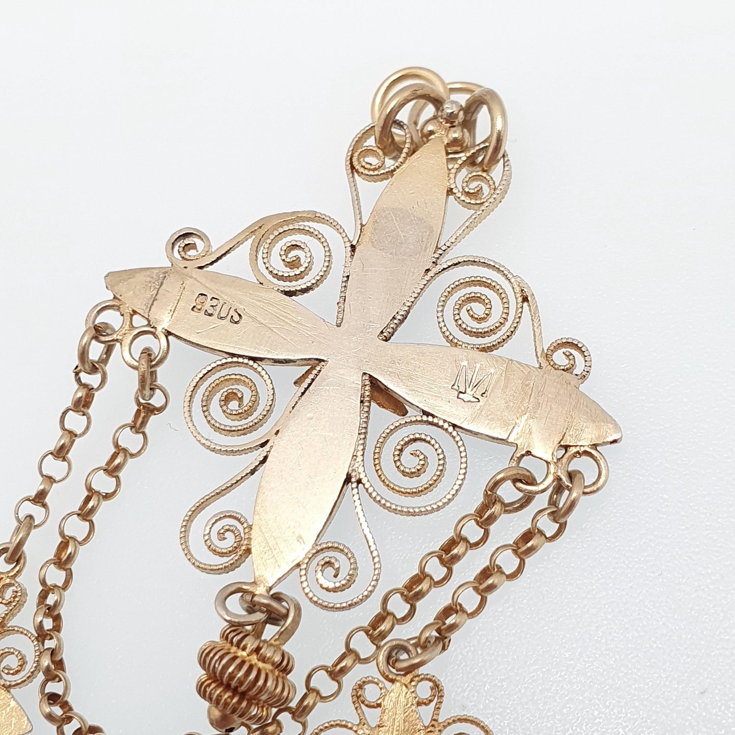 Antique Solid Silver MARIUS HAMMER Enamel Necklace Pendant Gold Vermeil Cruciform Cross Star Filigree Solje Scandinavian Vintage