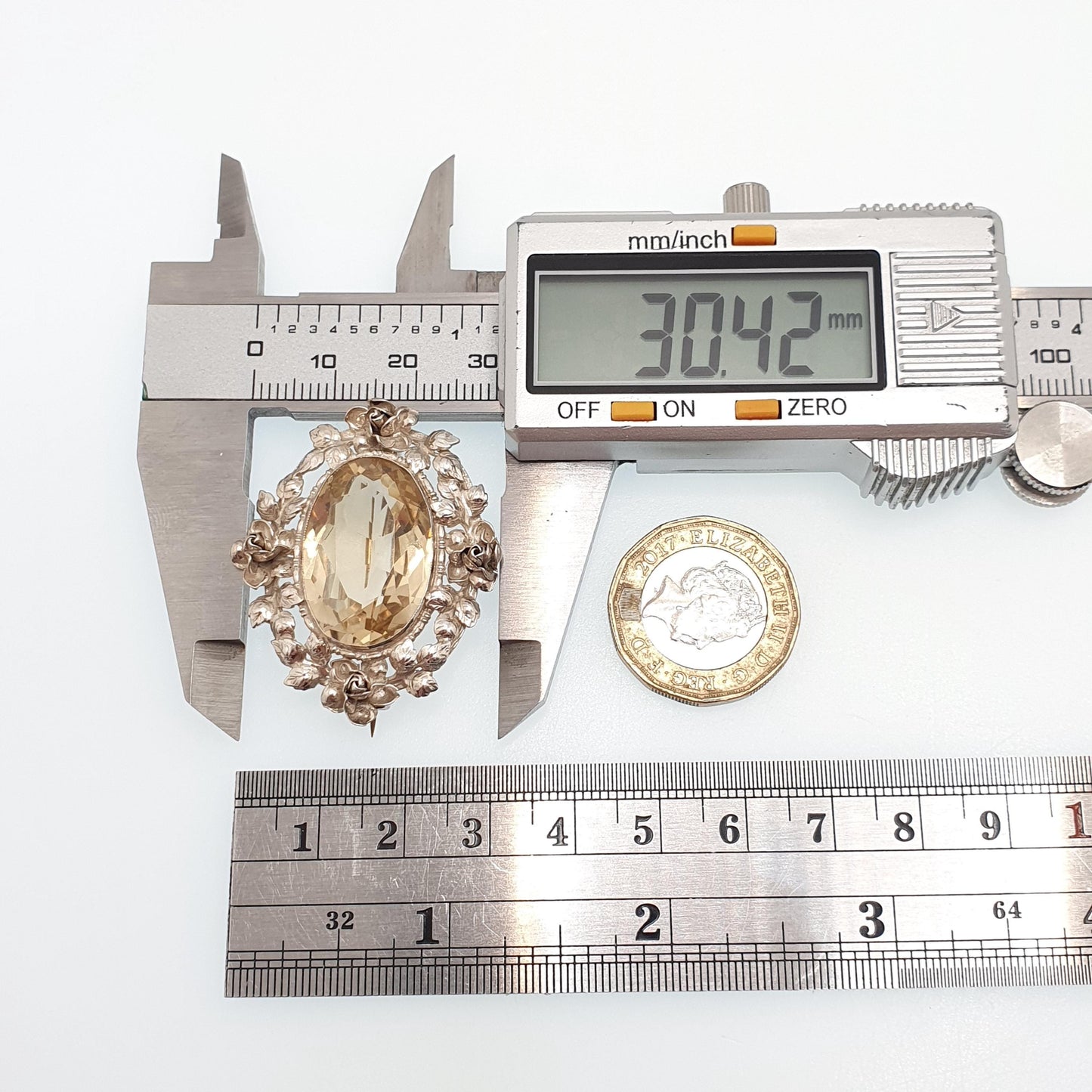 Antique Sterling Silver Citrine Brooch Very Rare Art Nouveau Genuine Real Gemstone Vintage Jewelry Jewellery