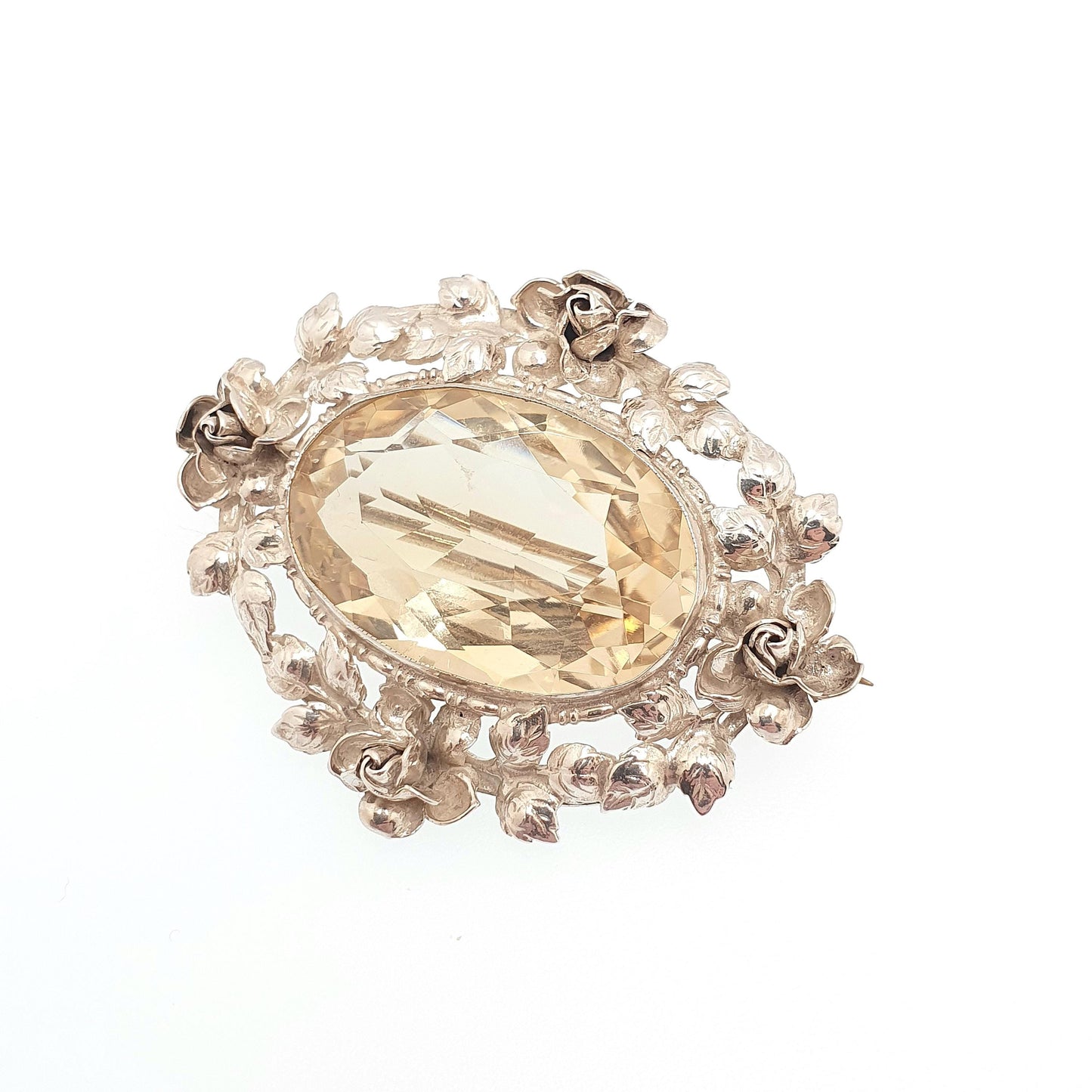 Antique Sterling Silver Citrine Brooch Very Rare Art Nouveau Genuine Real Gemstone Vintage Jewelry Jewellery