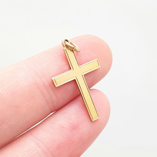 Antique 9ct 9k Gold Crucifix Necklace Yellow Cross Pendant Plain Smooth Cruciform Solid 375 Vintage Womens Mens Jewellery Jewelry