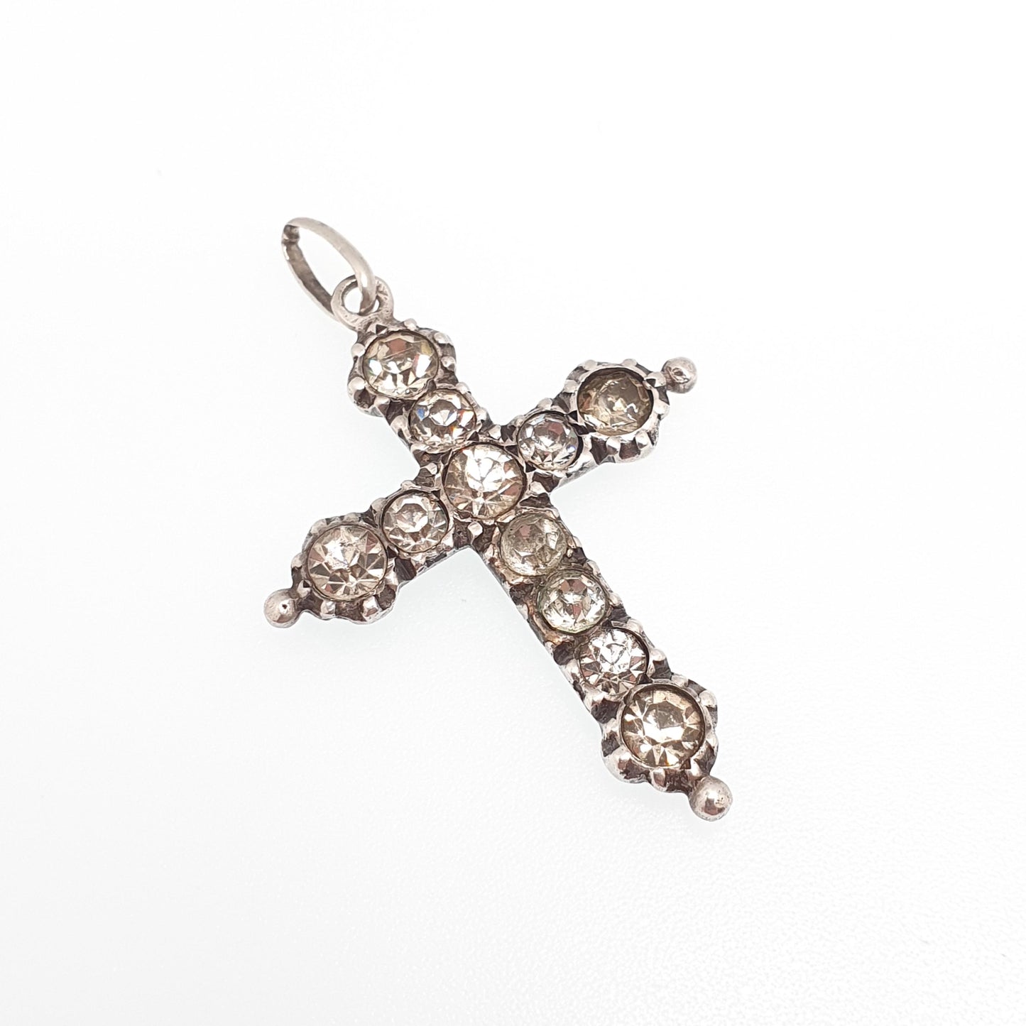 Antique Solid Silver Paste Crucifix Pendant Cross Necklace French Jewelry Sparkly Christian Catholic Jewellery Jewelry