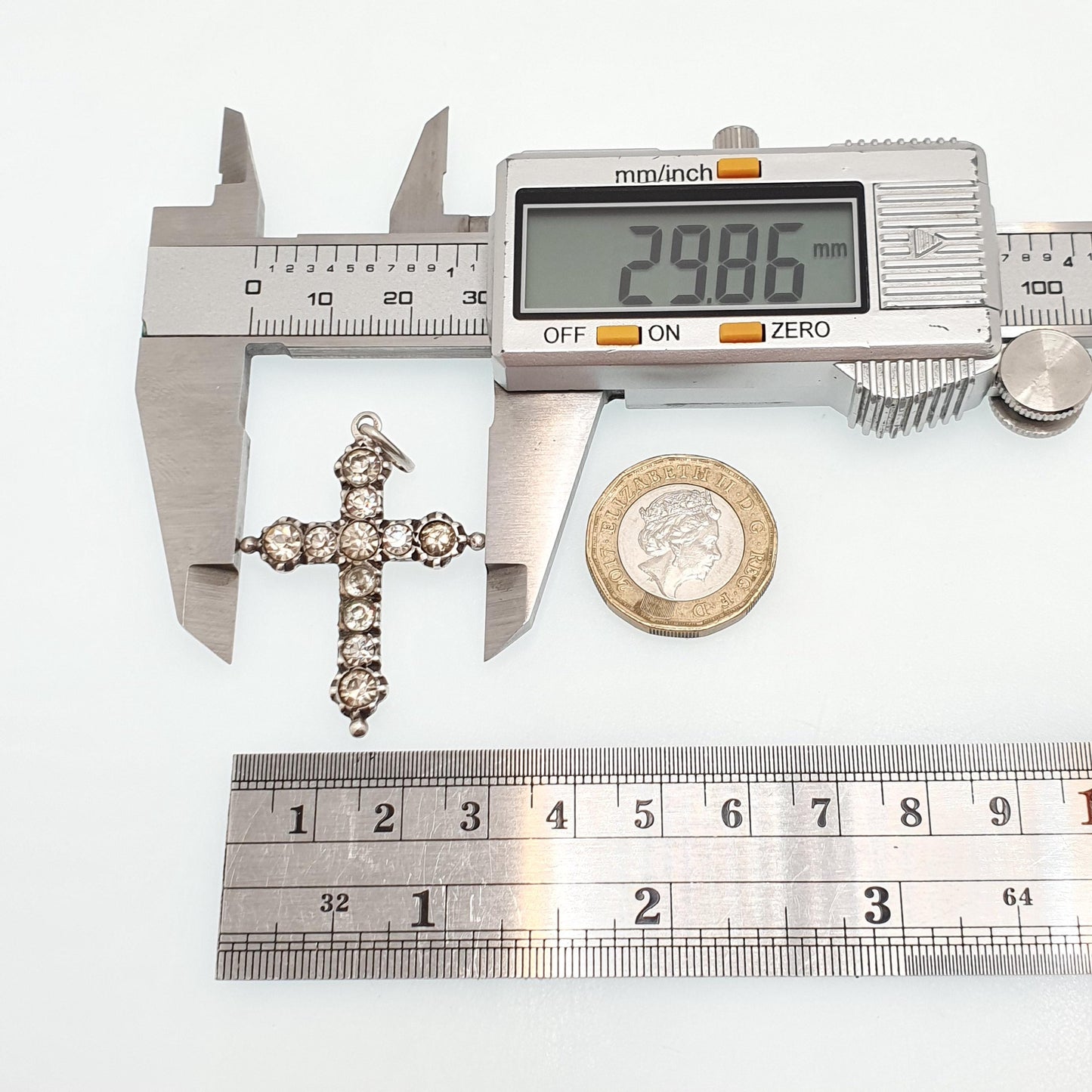 Antique Solid Silver Paste Crucifix Pendant Cross Necklace French Jewelry Sparkly Christian Catholic Jewellery Jewelry