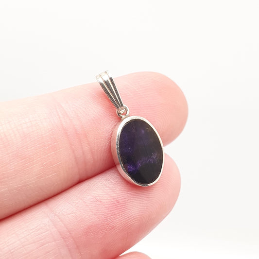 Vintage Blue John Sterling Silver Necklace Pendant Square 1981 Hallmarked Solid 925 Border Bleu Jaune Womens Rare Gemstone Retro Jewelry