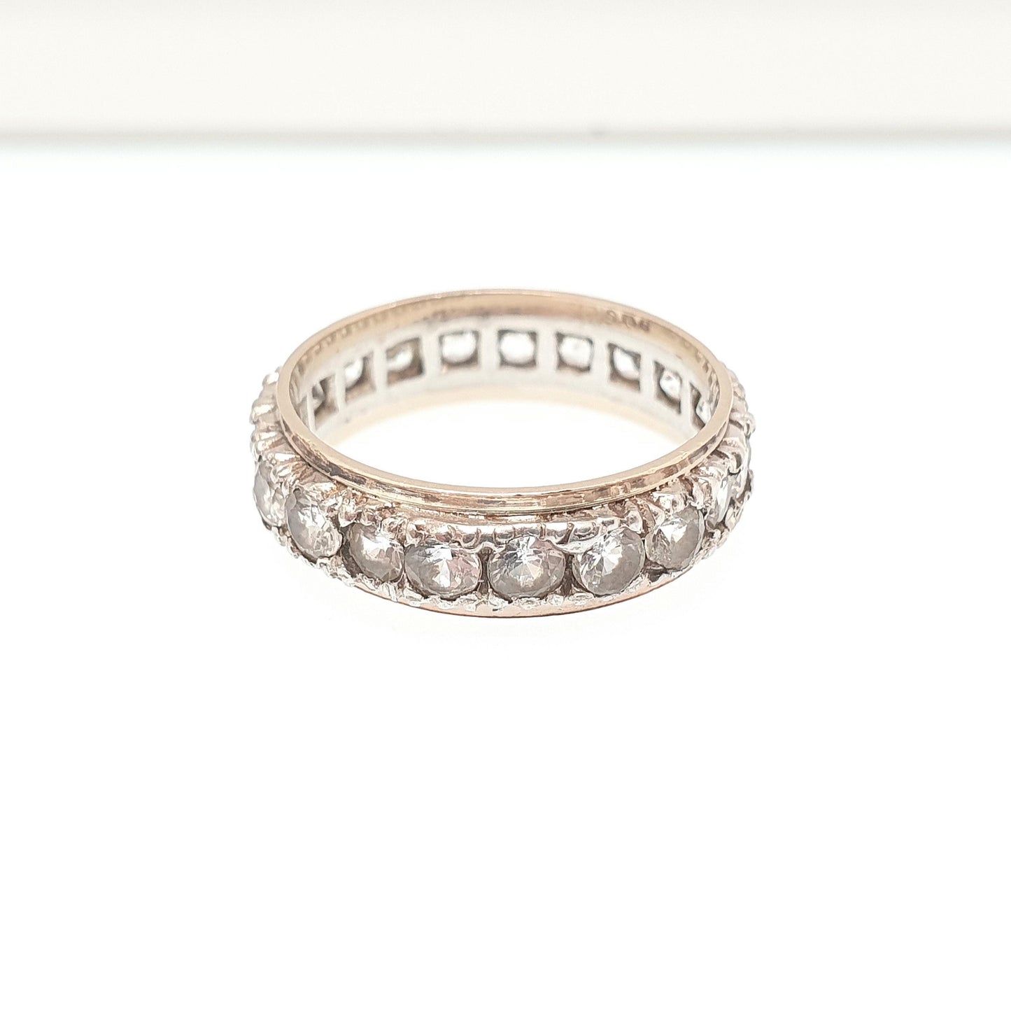 Antique 9ct 9k Gold White Spinel Eternity Ring Sterling Silver Band Solid 9kt Gold Art Deco Vintage 1920s Womens Jewelry Jewellery