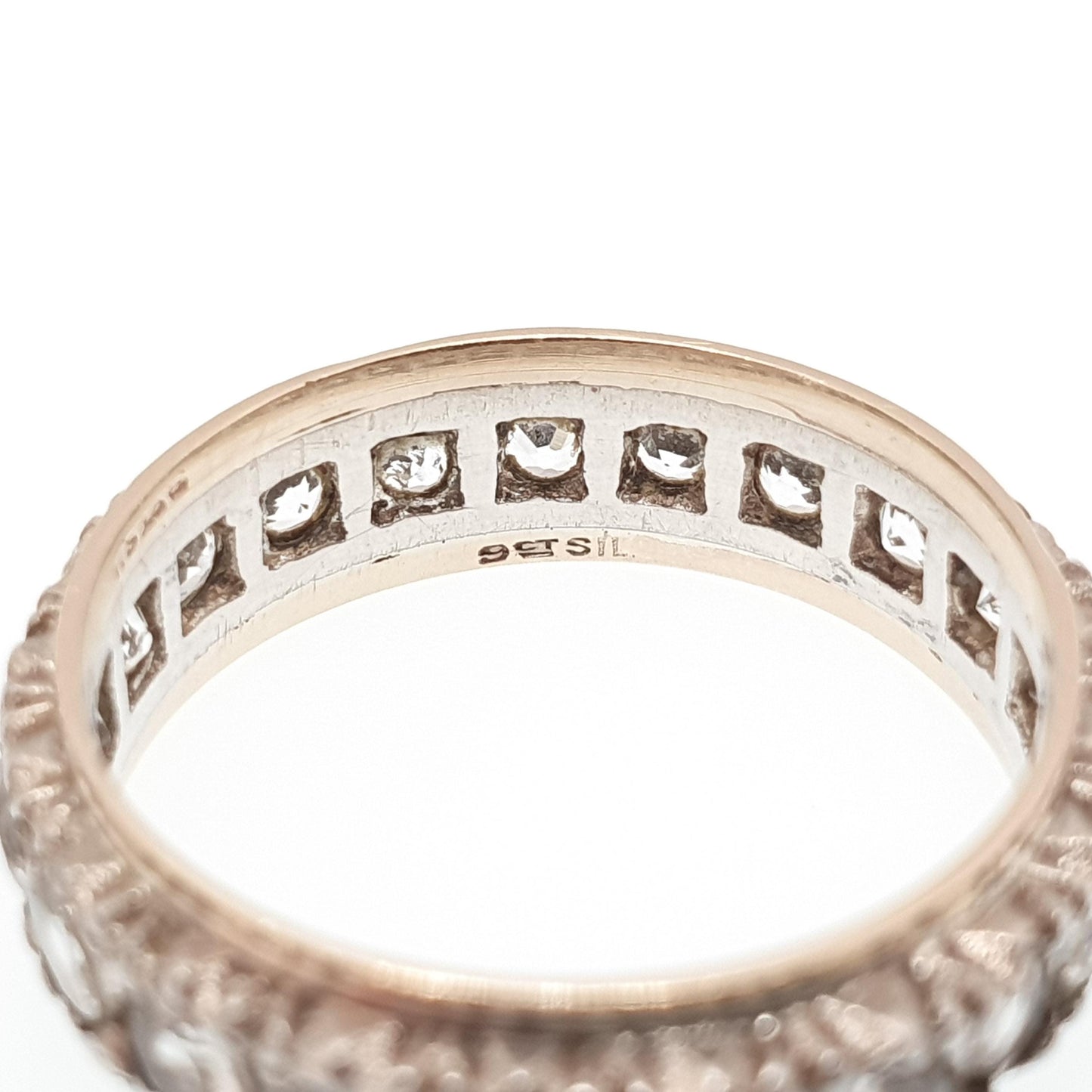Antique 9ct 9k Gold White Spinel Eternity Ring Sterling Silver Band Solid 9kt Gold Art Deco Vintage 1920s Womens Jewelry Jewellery