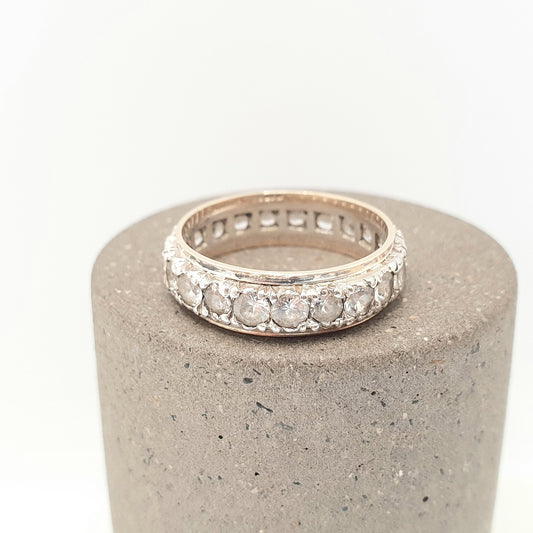 Antique 9ct 9k Gold White Spinel Eternity Ring Sterling Silver Band Solid 9kt Gold Art Deco Vintage 1920s Womens Jewelry Jewellery