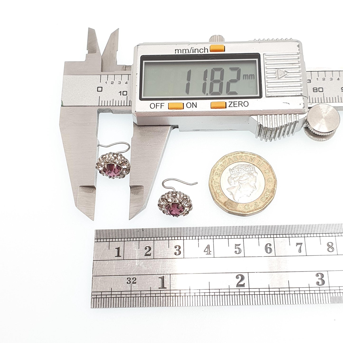 Antique Solid Silver Amethyst Paste Earrings Hook Diamond Pastes Cluster Sparkly Foiled Glass Vintage Womens Jewelry Jewellery