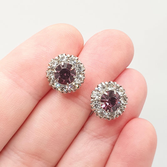 Antique Solid Silver Amethyst Paste Earrings Hook Diamond Pastes Cluster Sparkly Foiled Glass Vintage Womens Jewelry Jewellery
