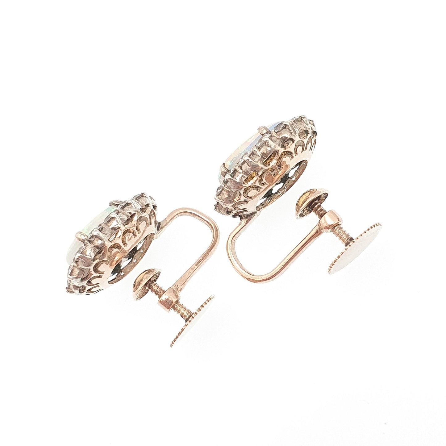 Antique Victorian Opal 9k 9ct Gold Earrings Translucent White Sapphire Cluster Halo Solid Silver Set Oval Cut Vintage Jewelry Jewellery