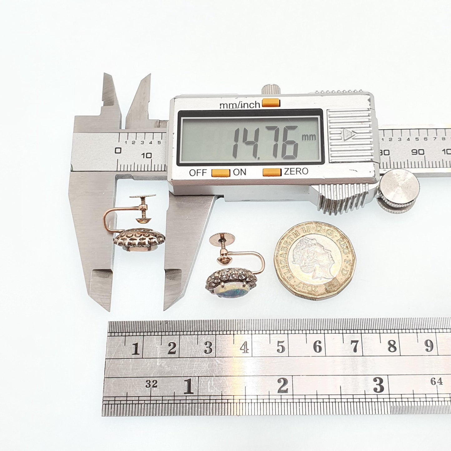 Antique Victorian Opal 9k 9ct Gold Earrings Translucent White Sapphire Cluster Halo Solid Silver Set Oval Cut Vintage Jewelry Jewellery