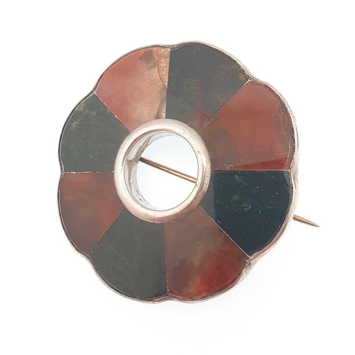 Antique Victorian Solid Silver Scottish Brooch Pin Bloodstone Red Jasper Agate Large Big Donut Polo 1800s Womens Jewelry Jewellery Vintage