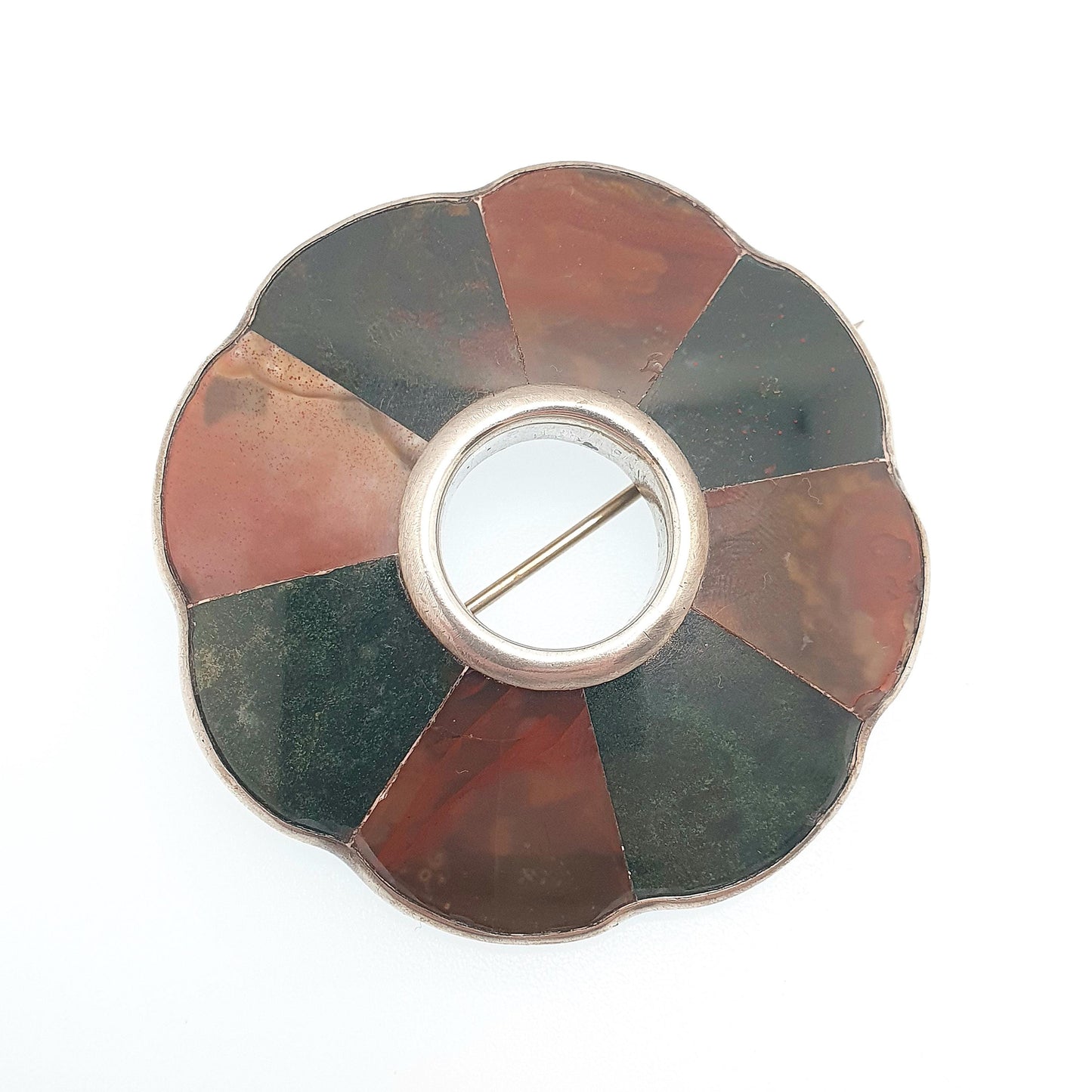 Antique Victorian Solid Silver Scottish Brooch Pin Bloodstone Red Jasper Agate Large Big Donut Polo 1800s Womens Jewelry Jewellery Vintage