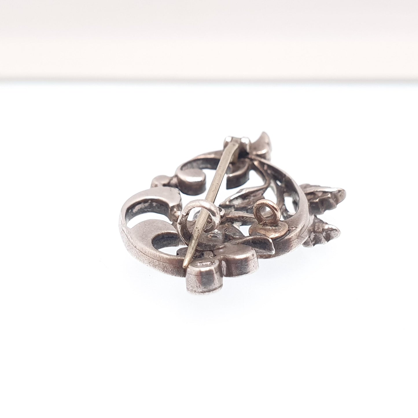 Antique Solid Silver Sapphire & Diamond Paste Brooch Victorian Art Nouveau Pin 1800s Sparkly Vintage Womens Jewelry Jewellery