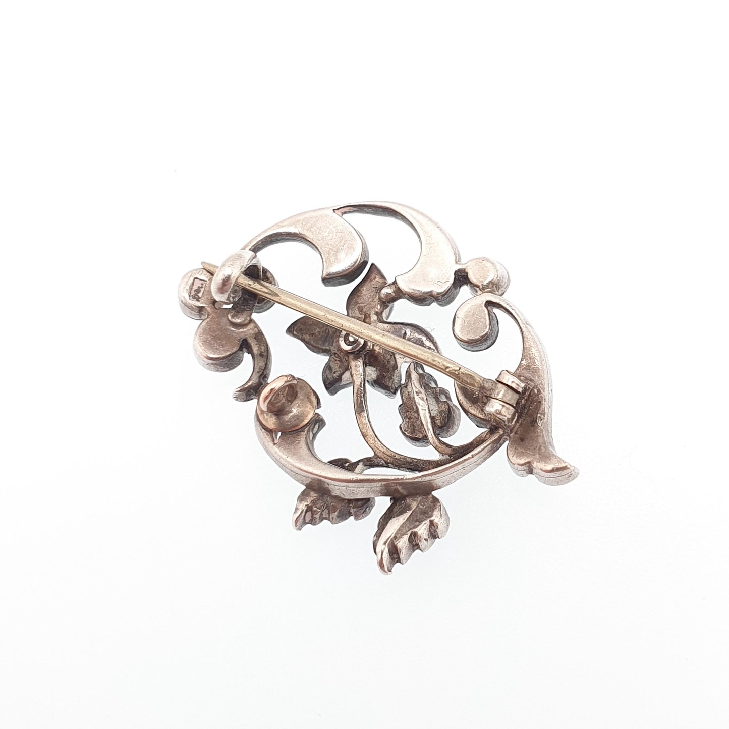 Antique Solid Silver Sapphire & Diamond Paste Brooch Victorian Art Nouveau Pin 1800s Sparkly Vintage Womens Jewelry Jewellery