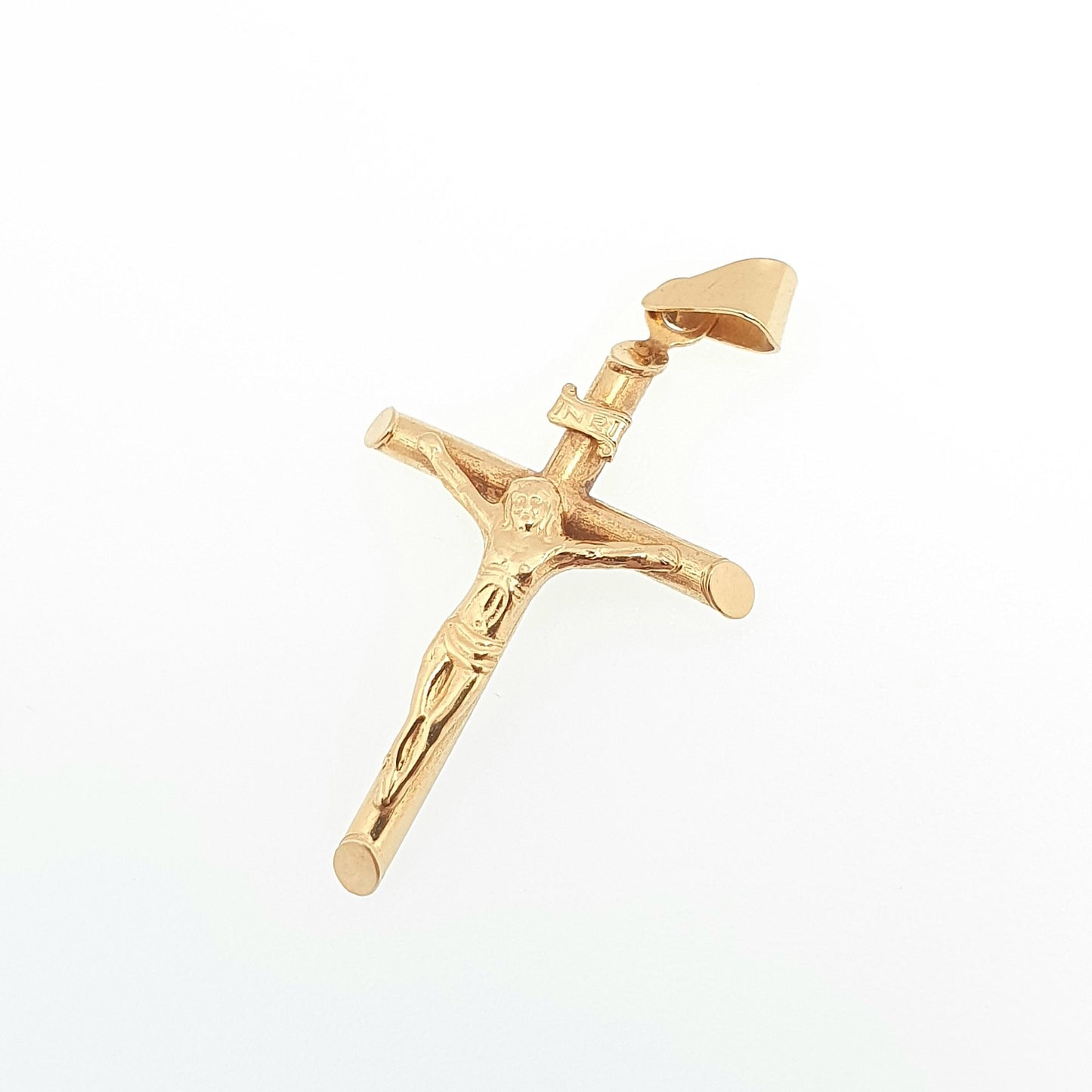 Vintage 9k 9ct Gold Jesus On The Cross Crucifix Necklace Pendant Italy INRI Solid 375 Christian Religious Mens Womens Jewelry Jewellery
