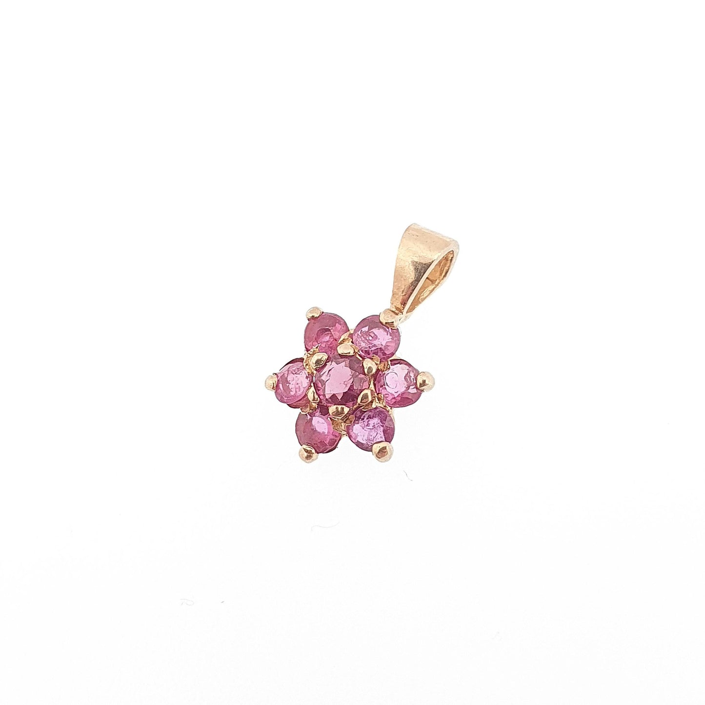 Vintage 9k 9ct Gold Ruby Necklace Pendant Tiny Cluster Small Flower Solid 375 Yellow Cute Ladies Womens Jewelry Retro Jewellery