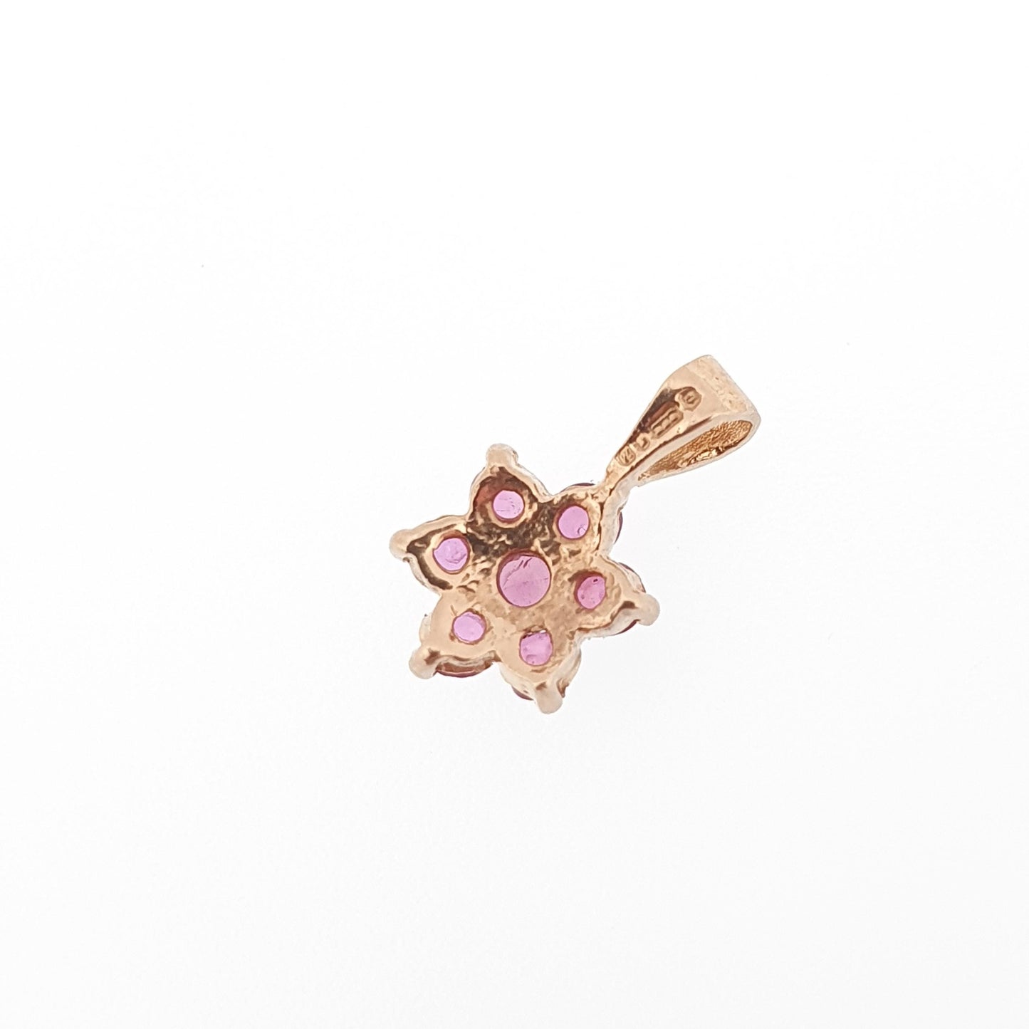 Vintage 9k 9ct Gold Ruby Necklace Pendant Tiny Cluster Small Flower Solid 375 Yellow Cute Ladies Womens Jewelry Retro Jewellery