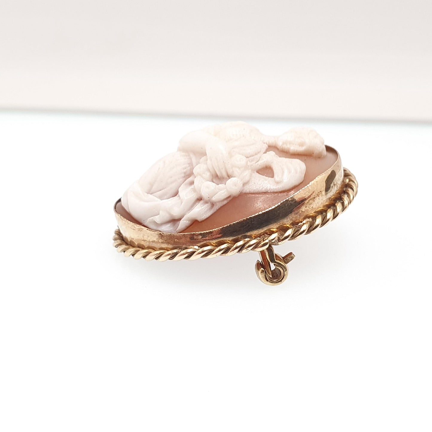 Antique 9ct Gold Cameo Brooch Psyche Greek Goddess Butterfly Wing Solid 9k 9kt Mount High Relief Vintage Womens Jewellery Jewelry