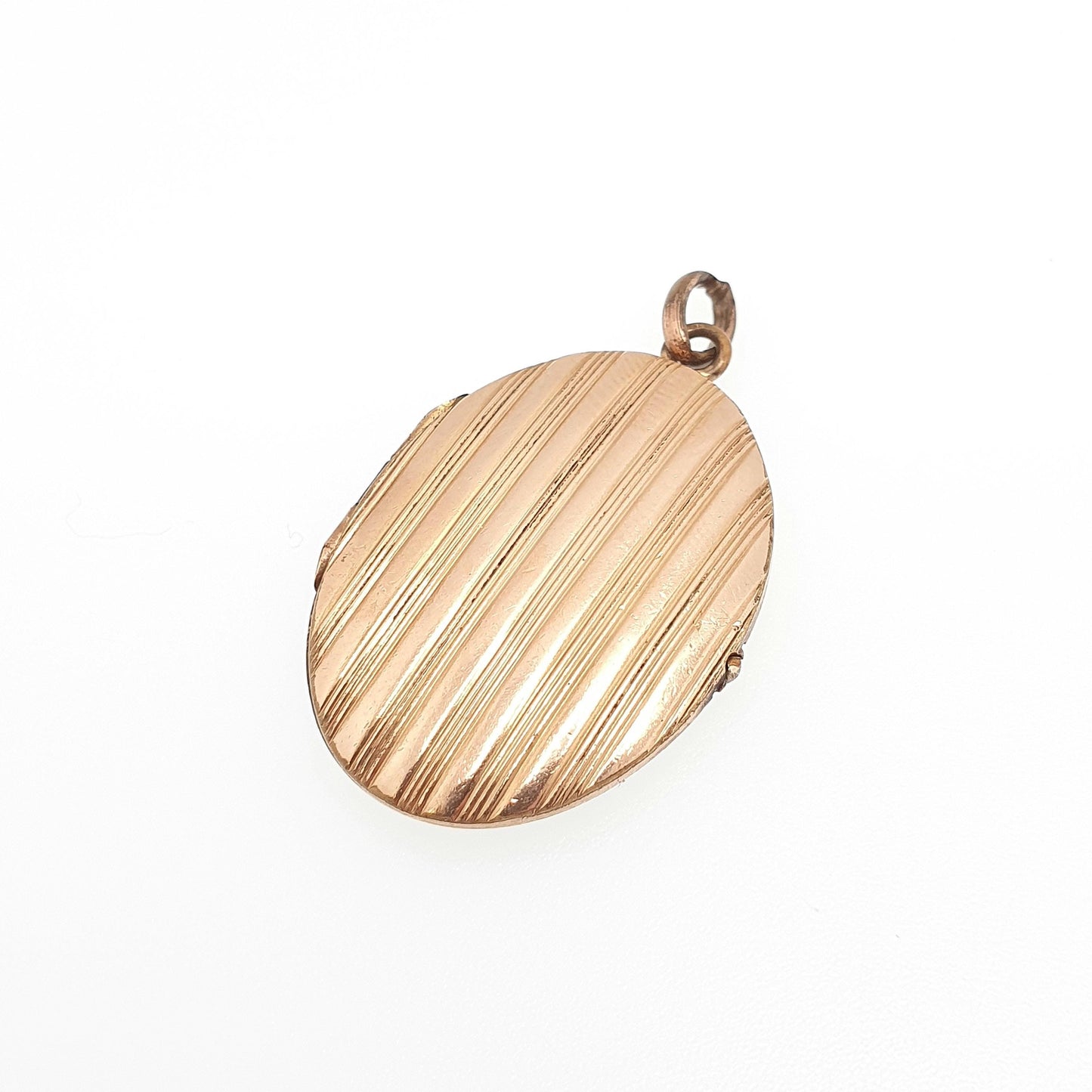 Antique Rolled Gold Locket Necklace Pendant Rose Gold Filled Vertical Pattern Oval Vintage Womens Ladies Jewellery Jewelry