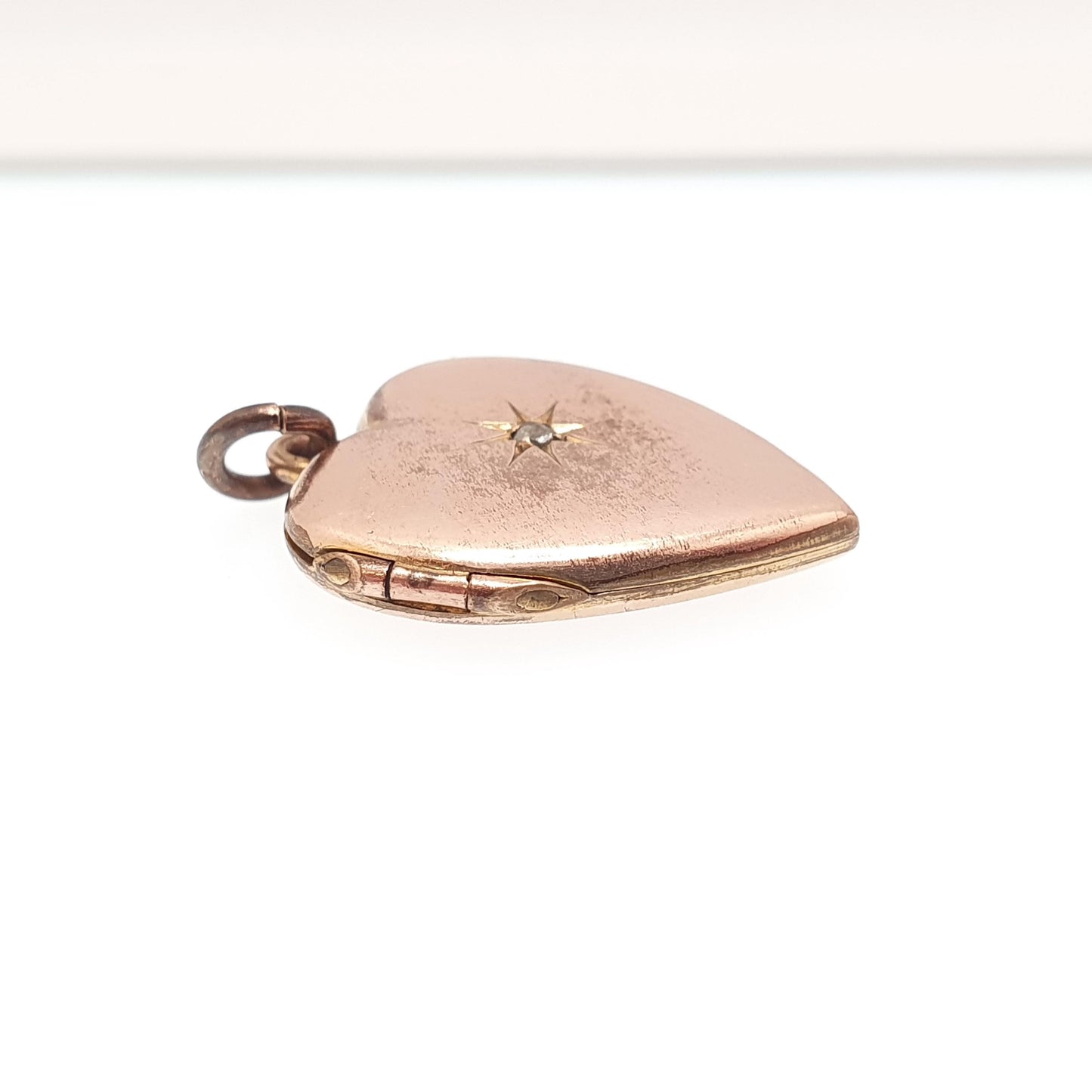 Antique Rolled Gold Diamond Heart Locket Necklace Victorian Rose Gold Filled Genuine Gemstone Pendant Vintage Jewellery Jewelry