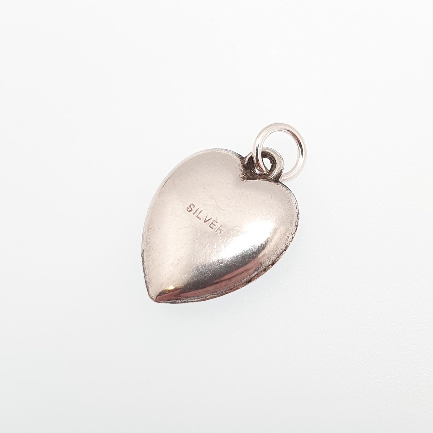 Antique Victorian Sterling Silver Heart Bird Necklace Pendant Engraved Charm Cute Sweetheart Jewelry Vintage Jewellery