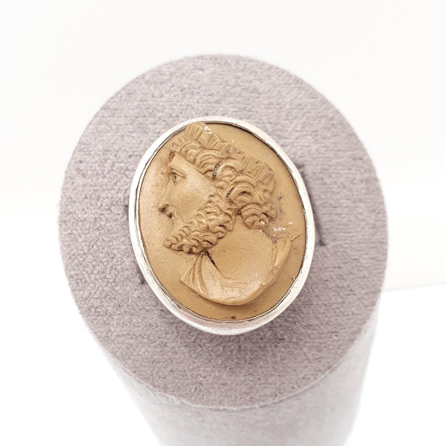 Antique Solid Silver Lava Cameo Ring Victorian Male King Crown Hand Carved Naples Pompeii  Signet Italian Jewelry Jewellery