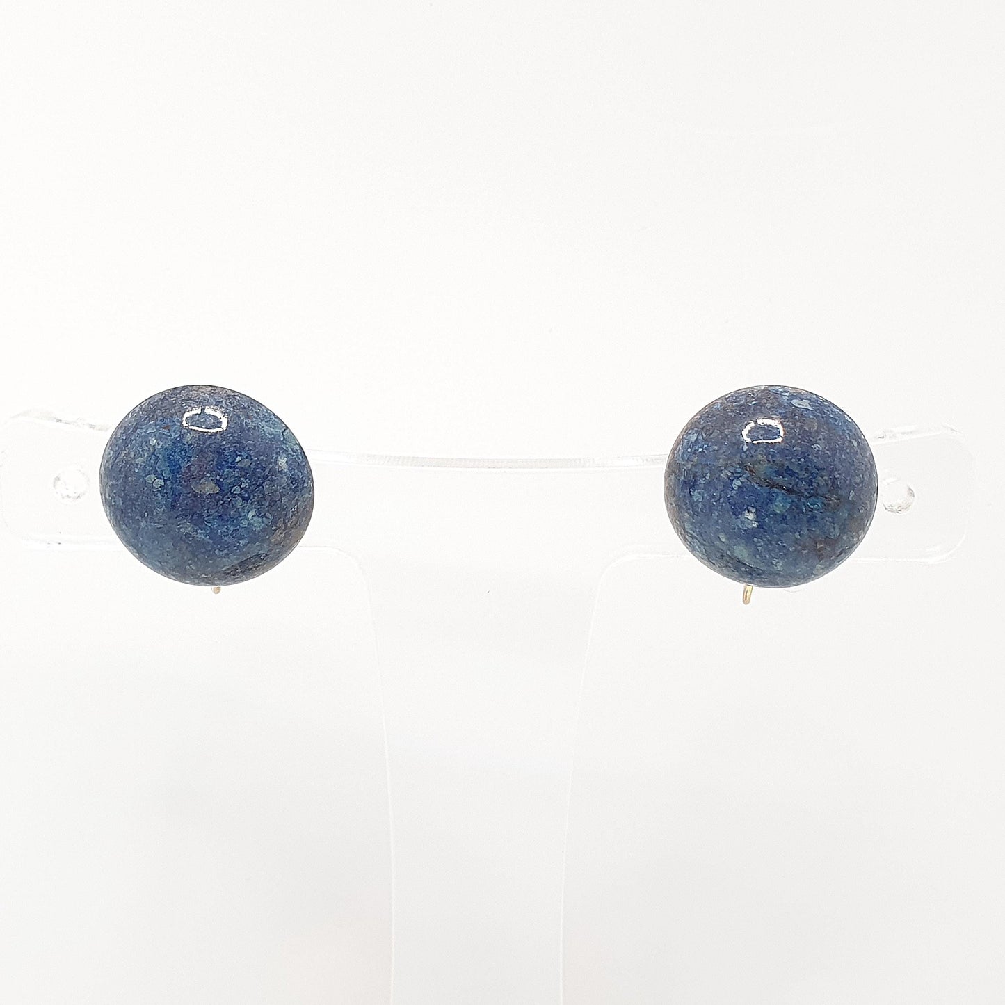 Antique 9k 9ct Gold Sodalite Earrings Large Blue Gemstone Art Deco Solid 9 Carat 375 Dome Cabochon Vintage Jewelry Jewellery