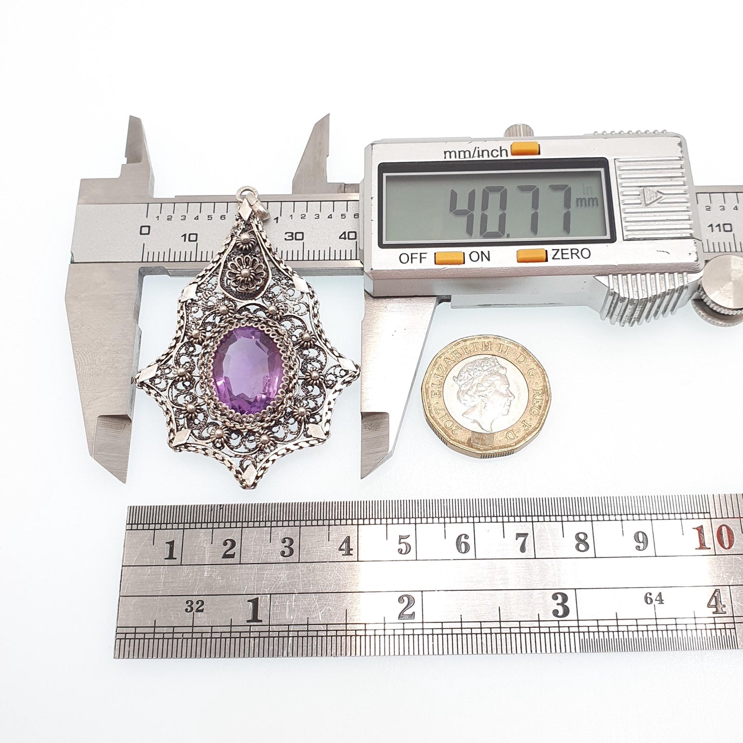 Antique Amethyst Solid Silver Filigree Necklace Pendant Handmade Genuine Gemstone Oval Cut Fine Womens Jewelry Jewellery