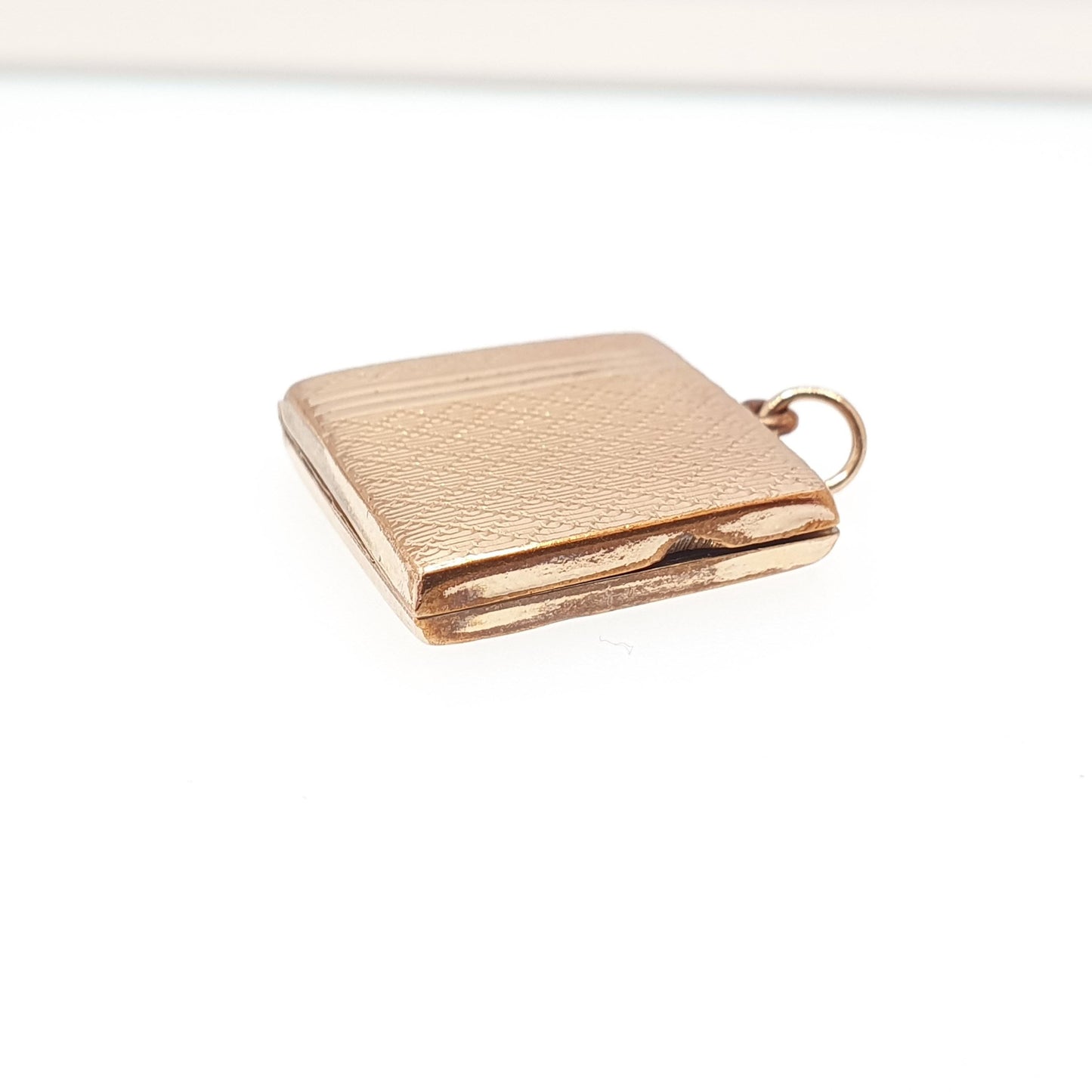 Antique Rolled Gold Square Locket Art Deco Necklace Pendant Gold Filled Geometric Pattern Vintage Womens Jewellery Jewelry