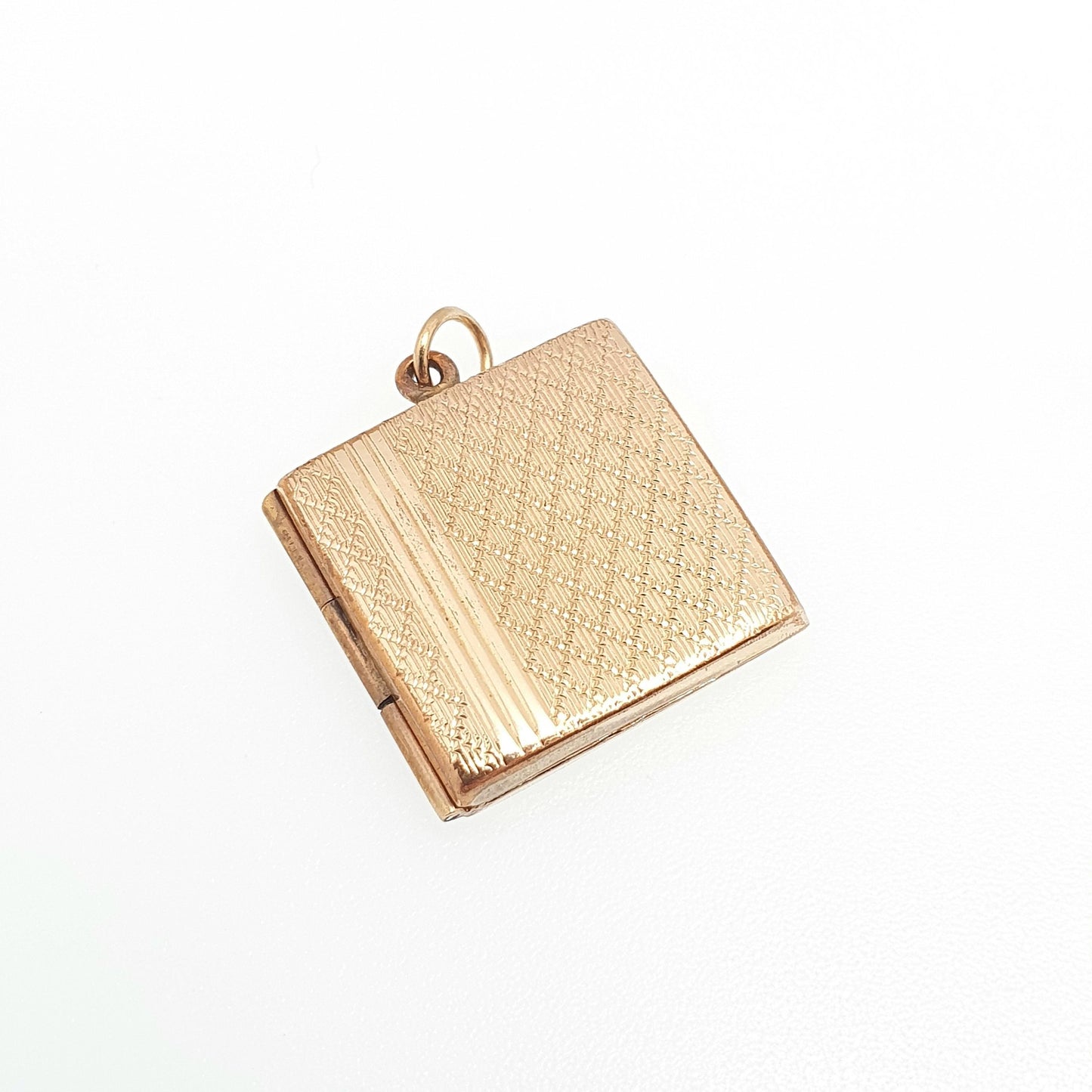 Antique Rolled Gold Square Locket Art Deco Necklace Pendant Gold Filled Geometric Pattern Vintage Womens Jewellery Jewelry