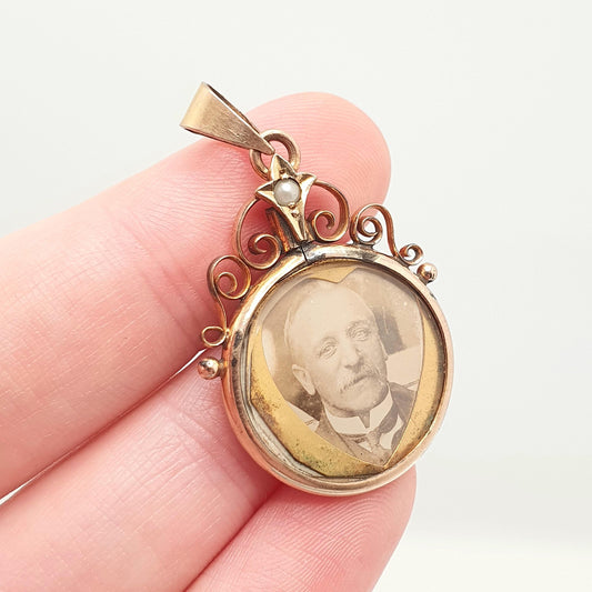 Antique Rose Rolled Gold Locket Seed Pearl Picture Pendant Gold Filled Double Sided Picture Round Circle Necklace Photo Jewelry Jewellery