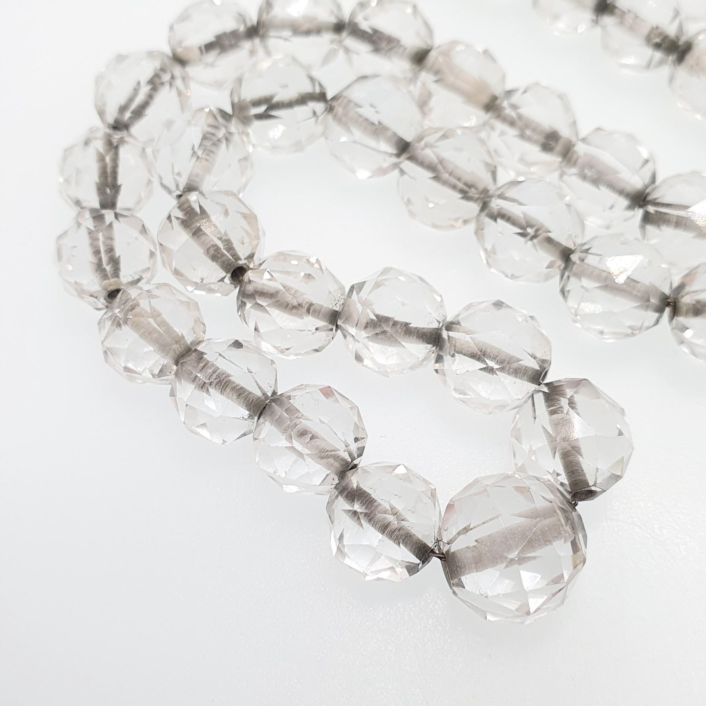 Antique Rock Crystal Quartz Bead Necklace Solid Silver Art Deco Pools of Light Faceted Genuine Gemstone Fine Vintage Jewelry Jewellery