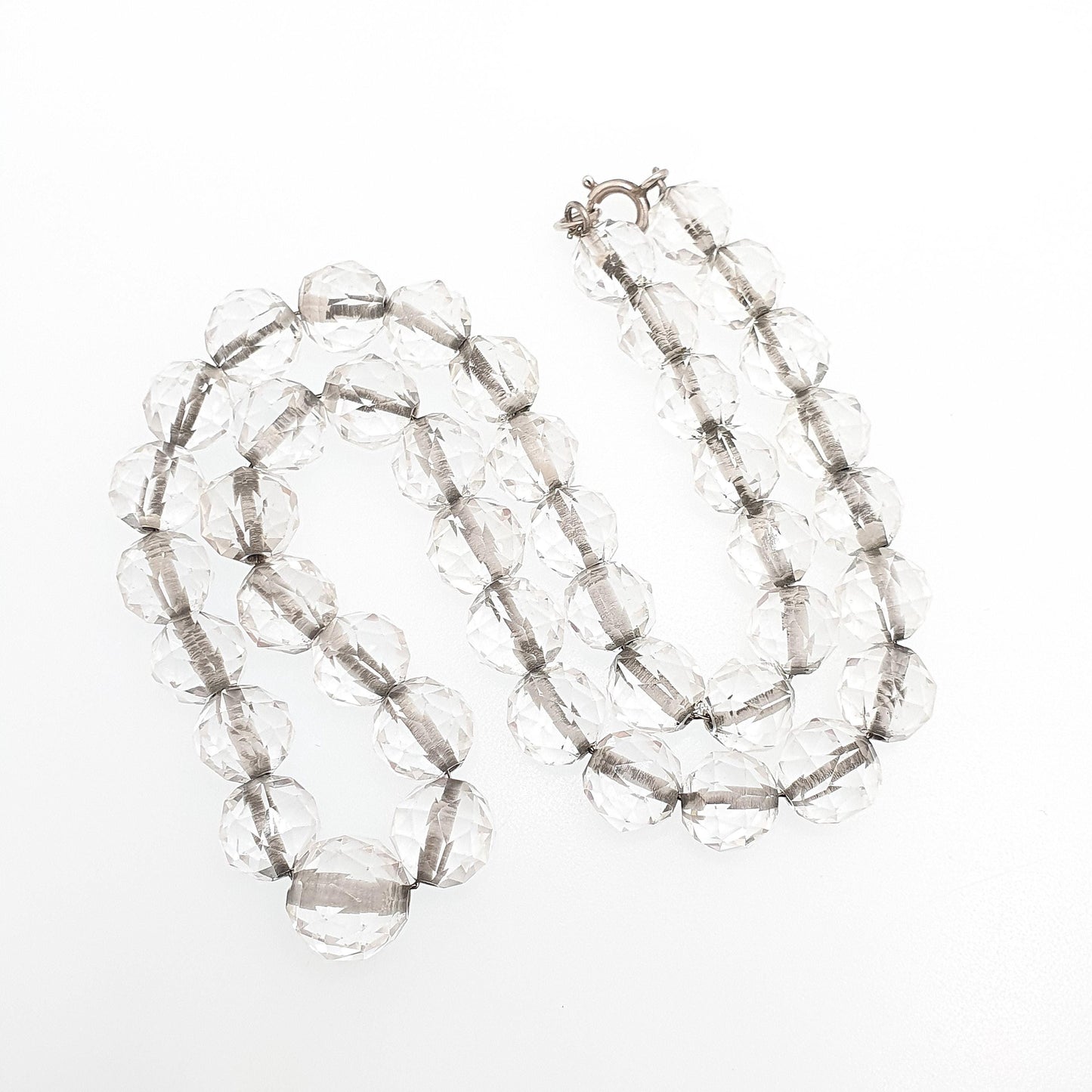 Antique Rock Crystal Quartz Bead Necklace Solid Silver Art Deco Pools of Light Faceted Genuine Gemstone Fine Vintage Jewelry Jewellery