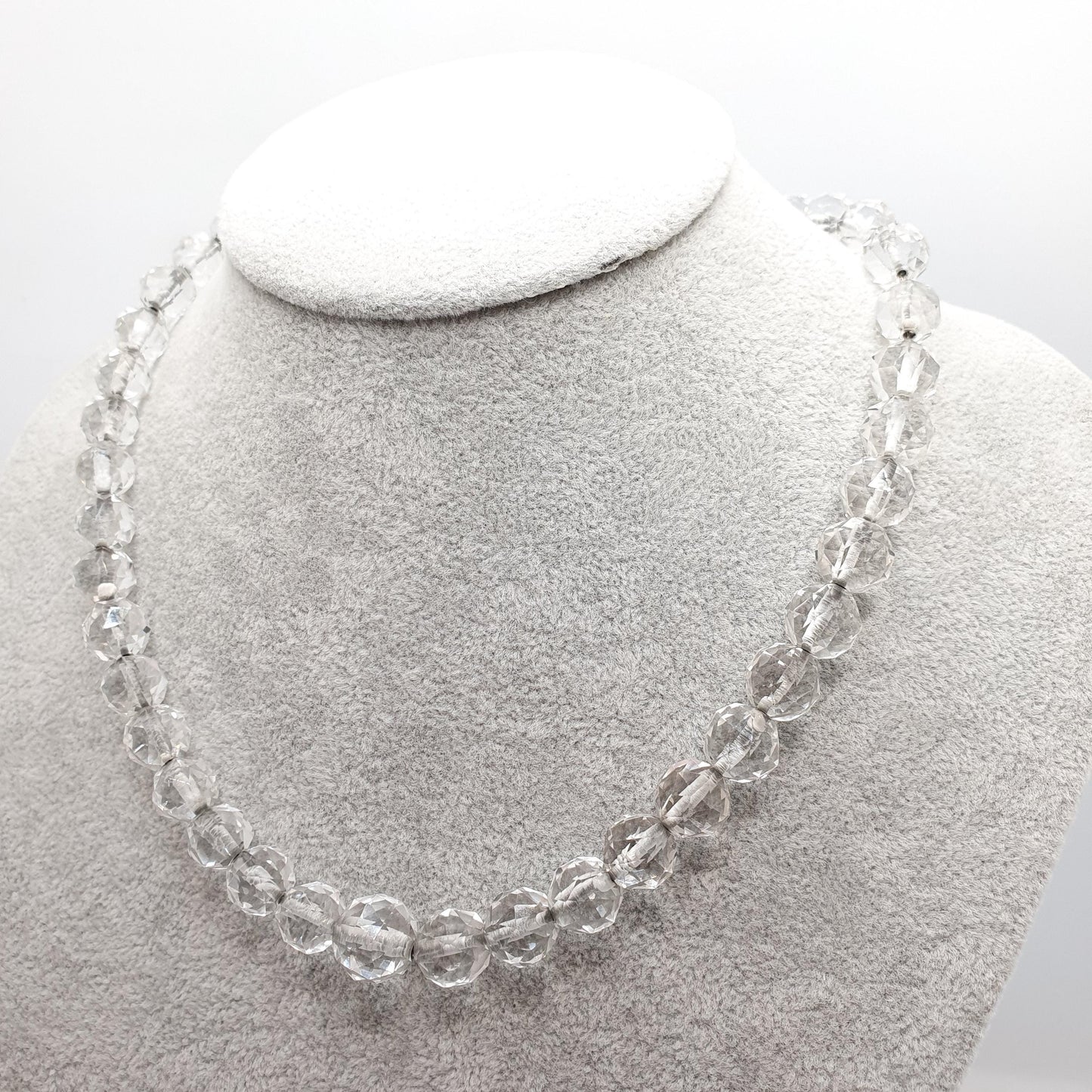 Antique Rock Crystal Quartz Bead Necklace Solid Silver Art Deco Pools of Light Faceted Genuine Gemstone Fine Vintage Jewelry Jewellery