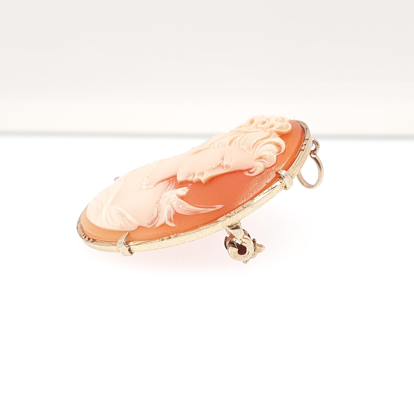 Vintage Solid Silver Bird Cameo Pendant Brooch Woman Necklace Gold Vermeil Genuine Shell 1970s Womens Jewelry Jewellery